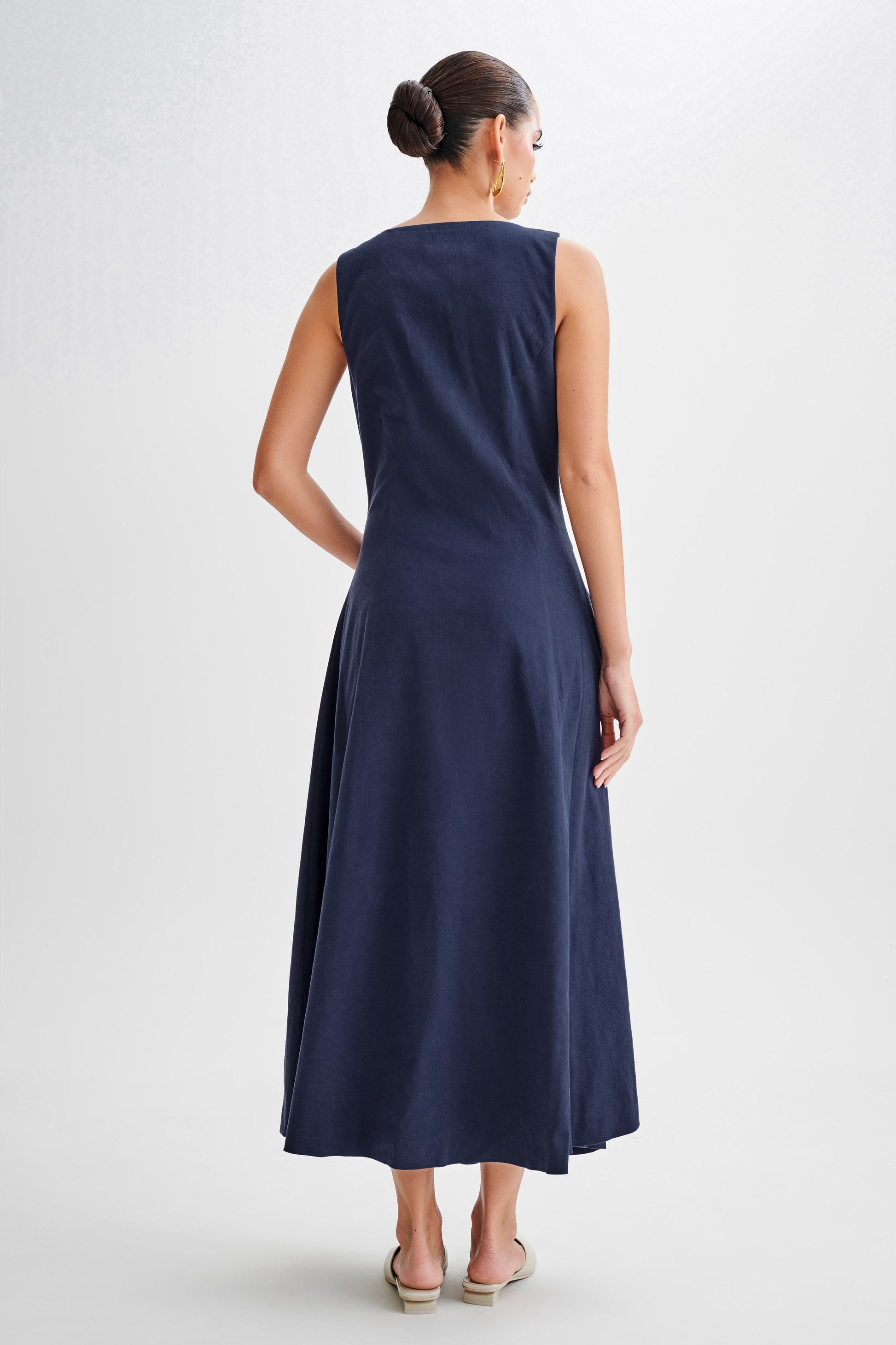 Theodora Cotton Buttoned Midi Dress - Navy #2