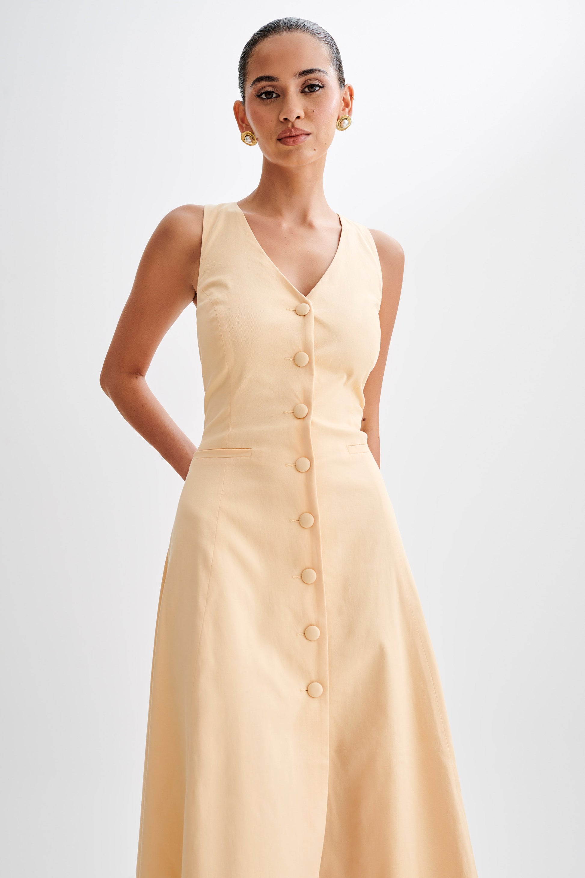 Theodora Cotton Buttoned Midi Dress - Peach #5