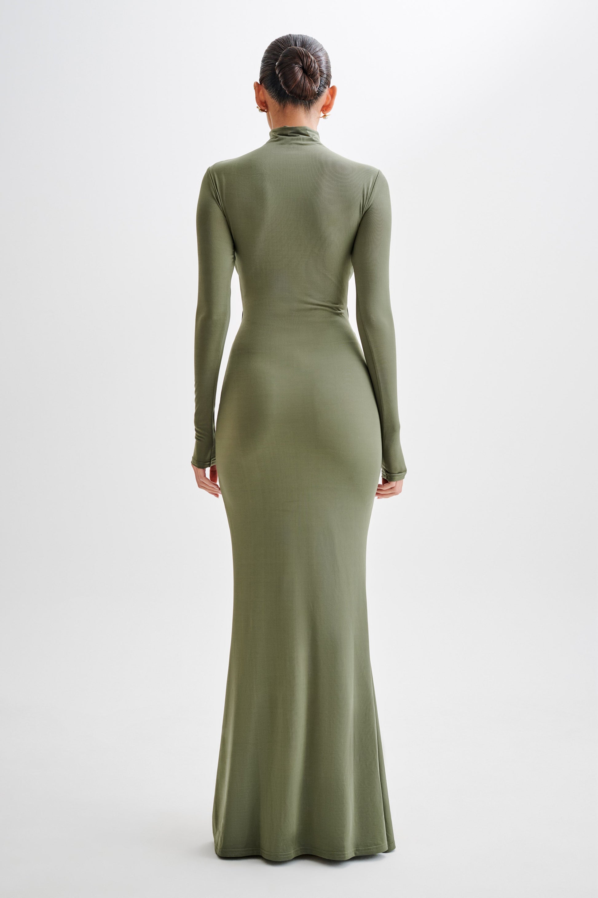 Pia Slinky Long Sleeve Cutout Maxi Dress - Military Olive #4