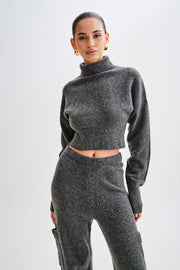 Darius Turtleneck Knit Crop Top - Charcoal