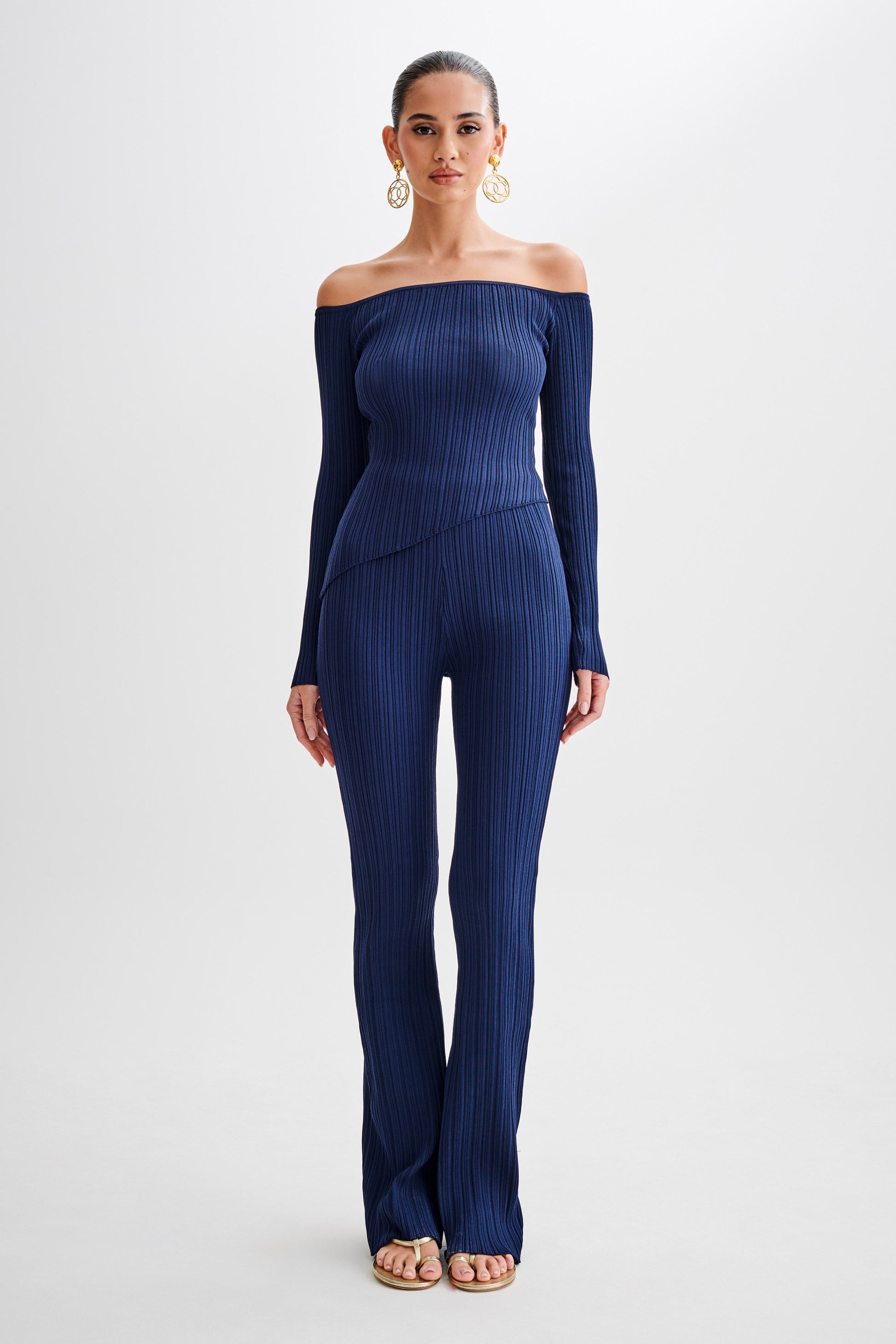 Chiara Straight Leg Rib Knit Pant - Navy #4