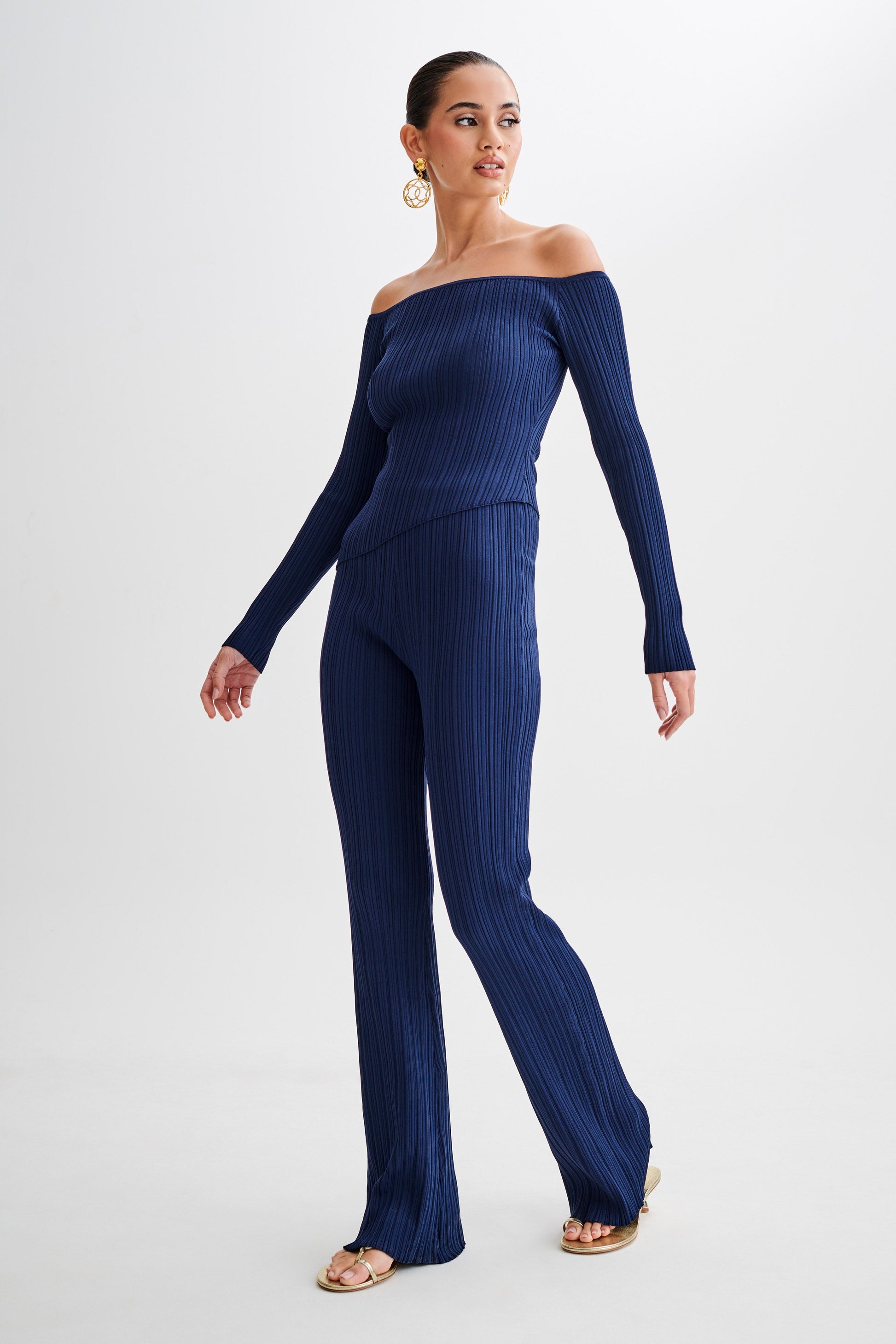 Chiara Straight Leg Rib Knit Pant - Navy #6