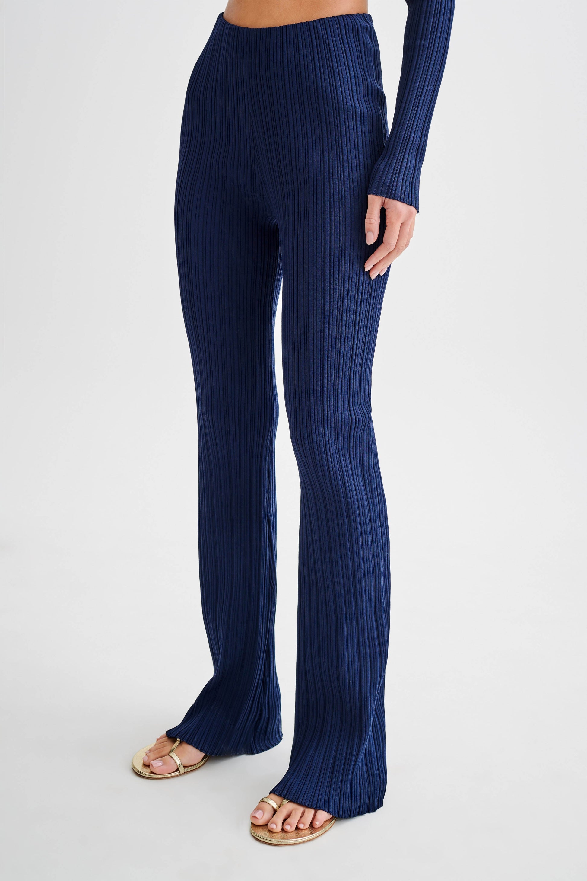 Chiara Straight Leg Rib Knit Pant - Navy #11