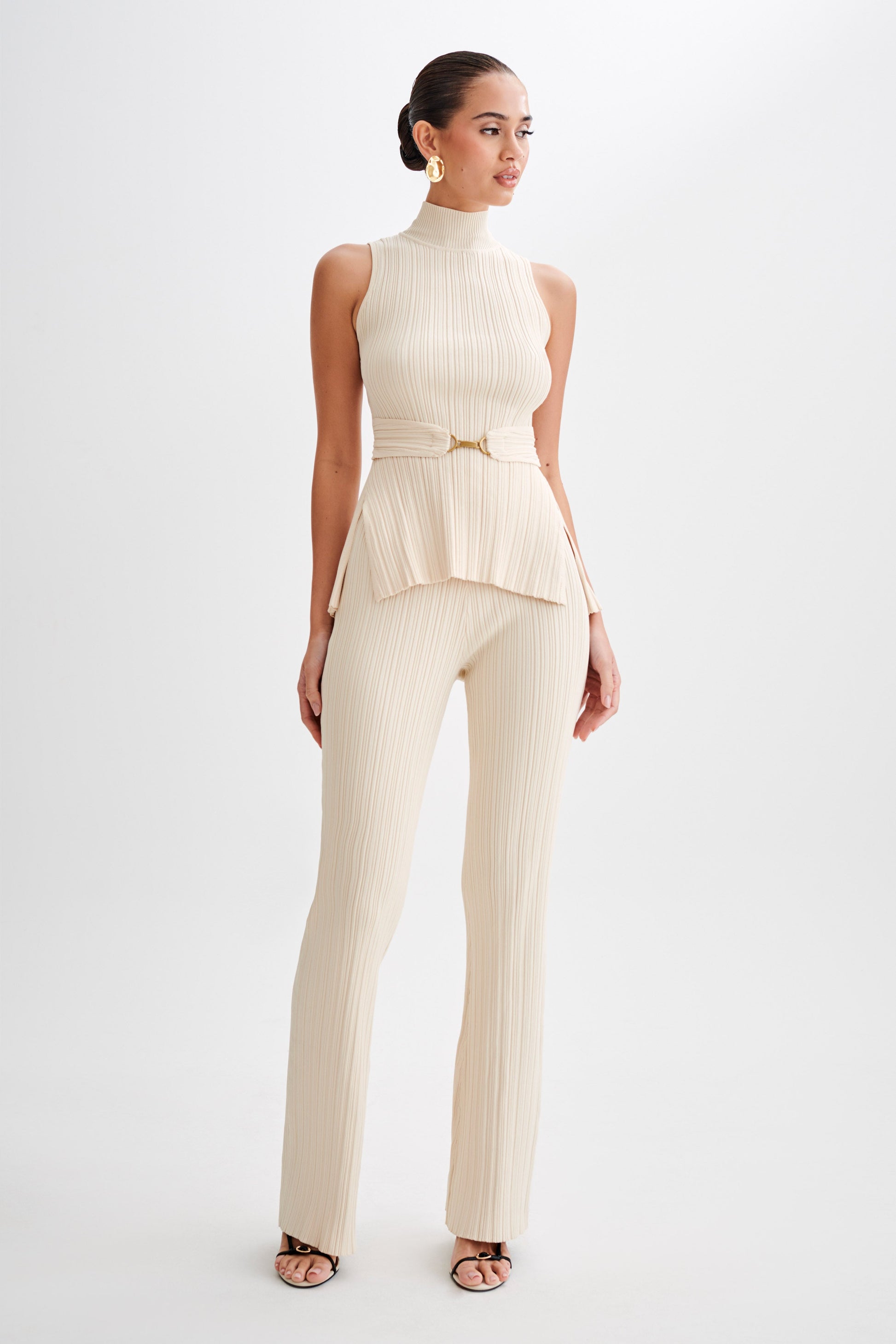 Chiara Straight Leg Rib Knit Pant - Cream #6