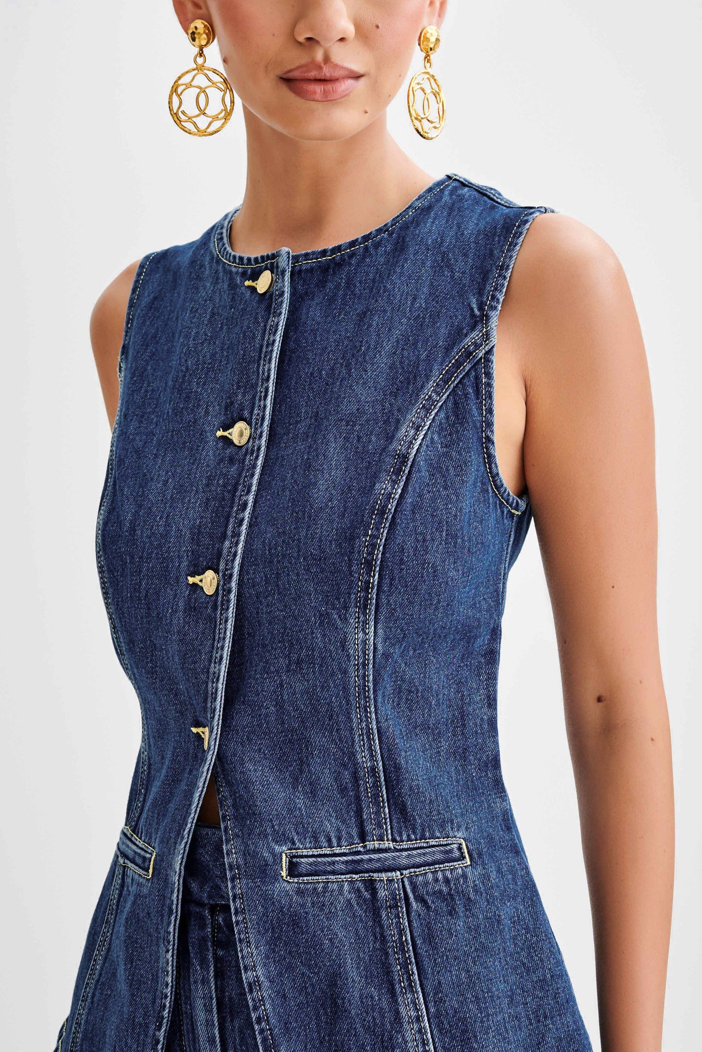 Abel Denim Button Up Top - Dark Blue