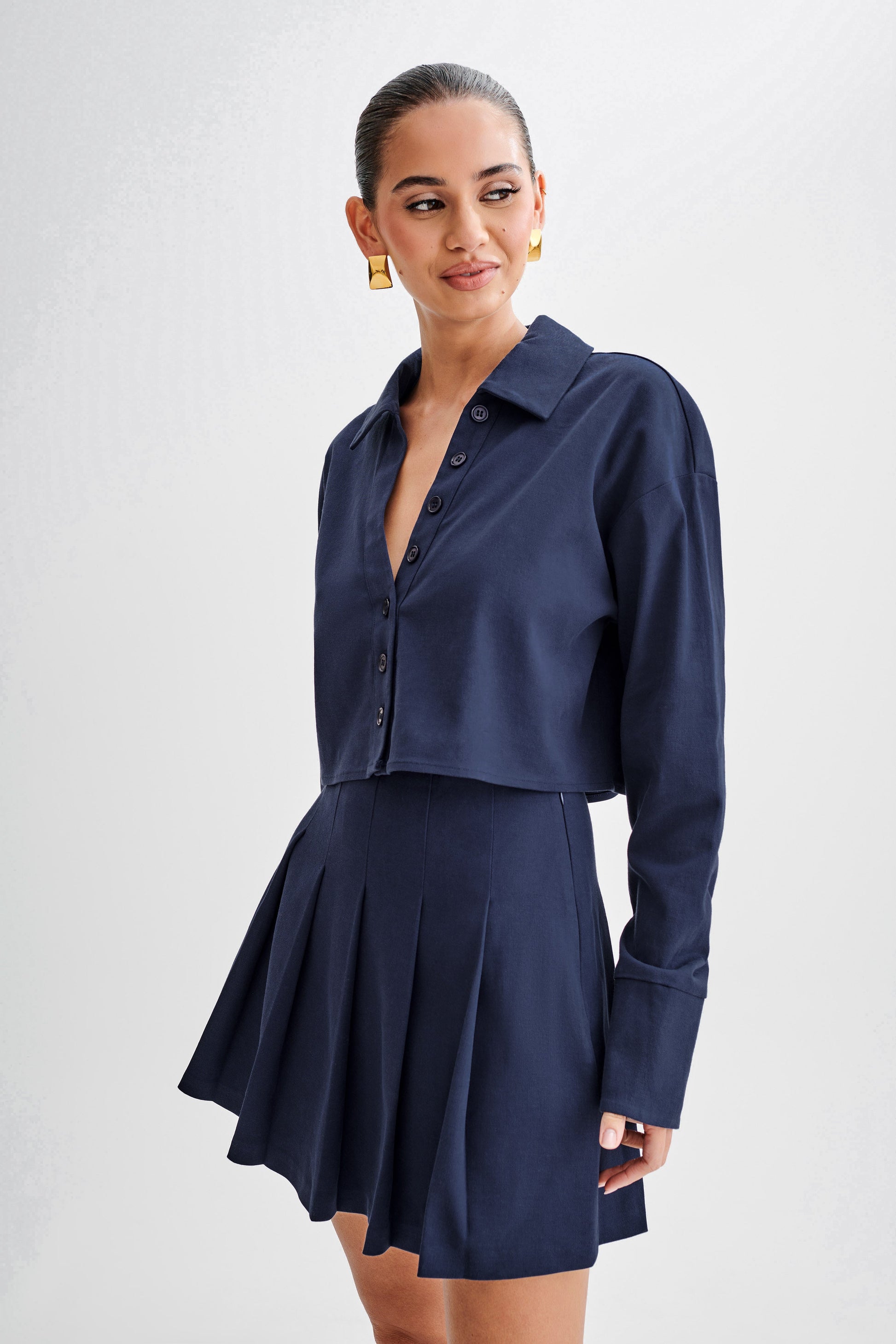Julianna Cotton Button Up Shirt - Navy #8