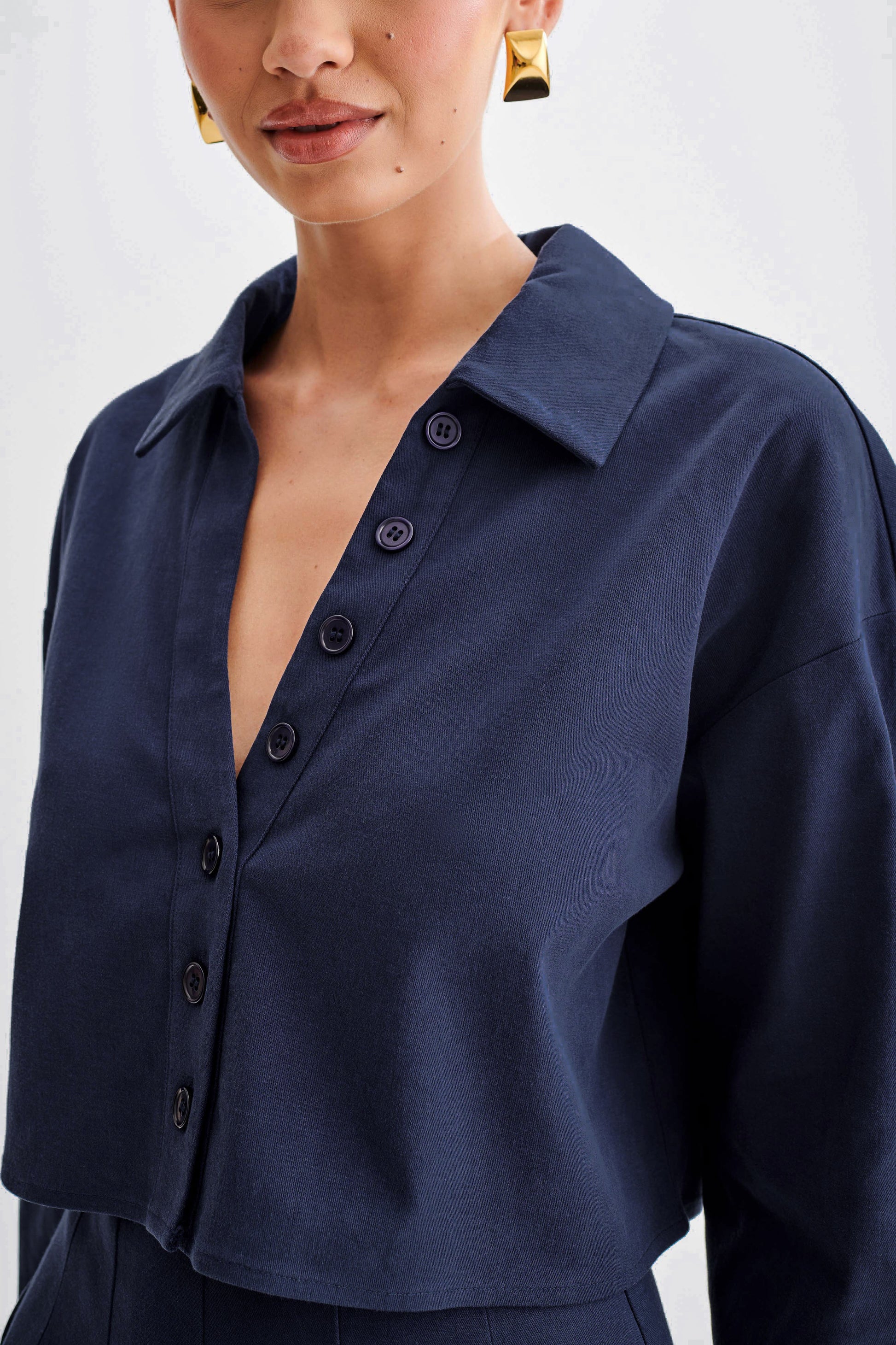 Julianna Cotton Button Up Shirt - Navy #3