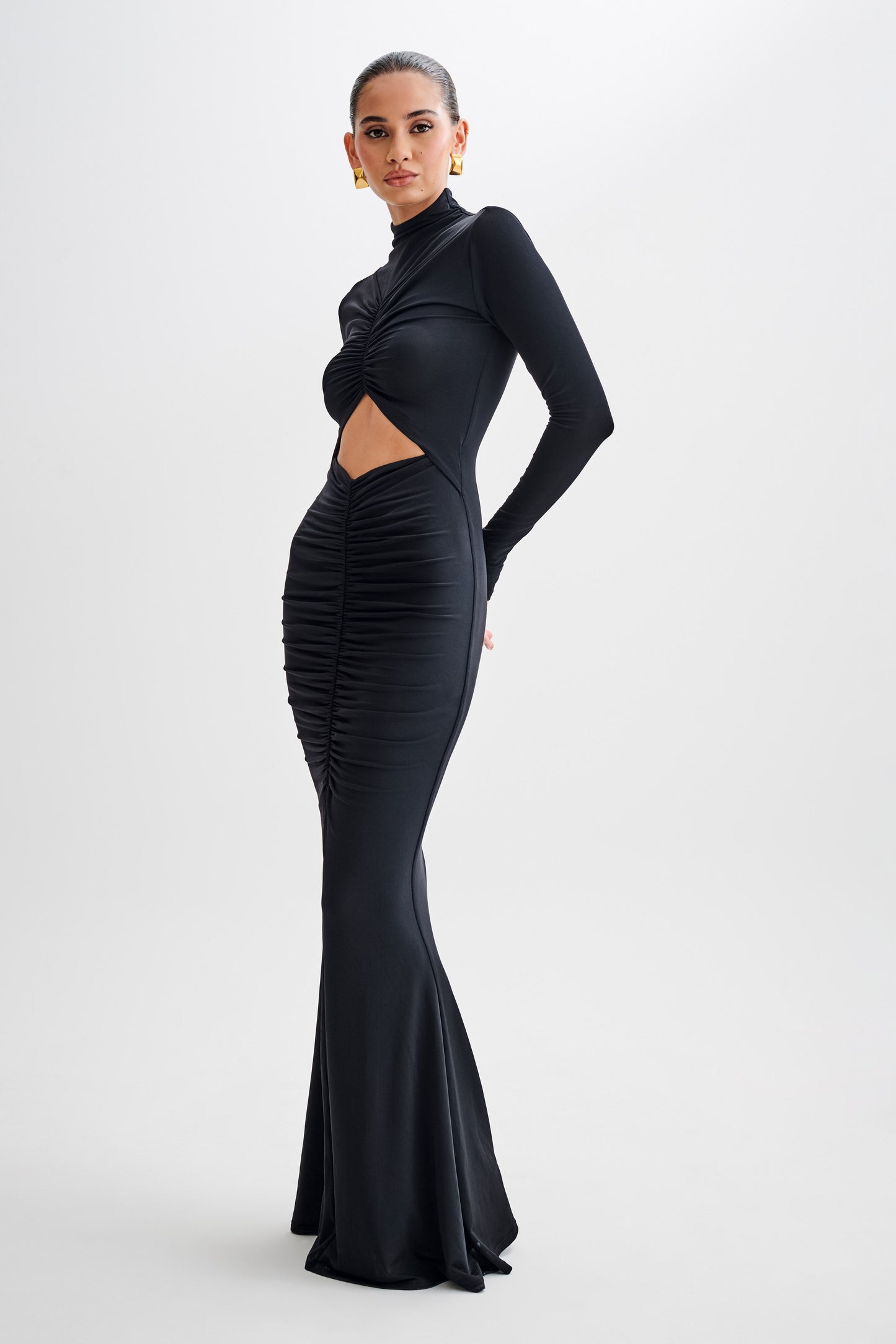 Pia Slinky Long Sleeve Cutout Maxi Dress - Black