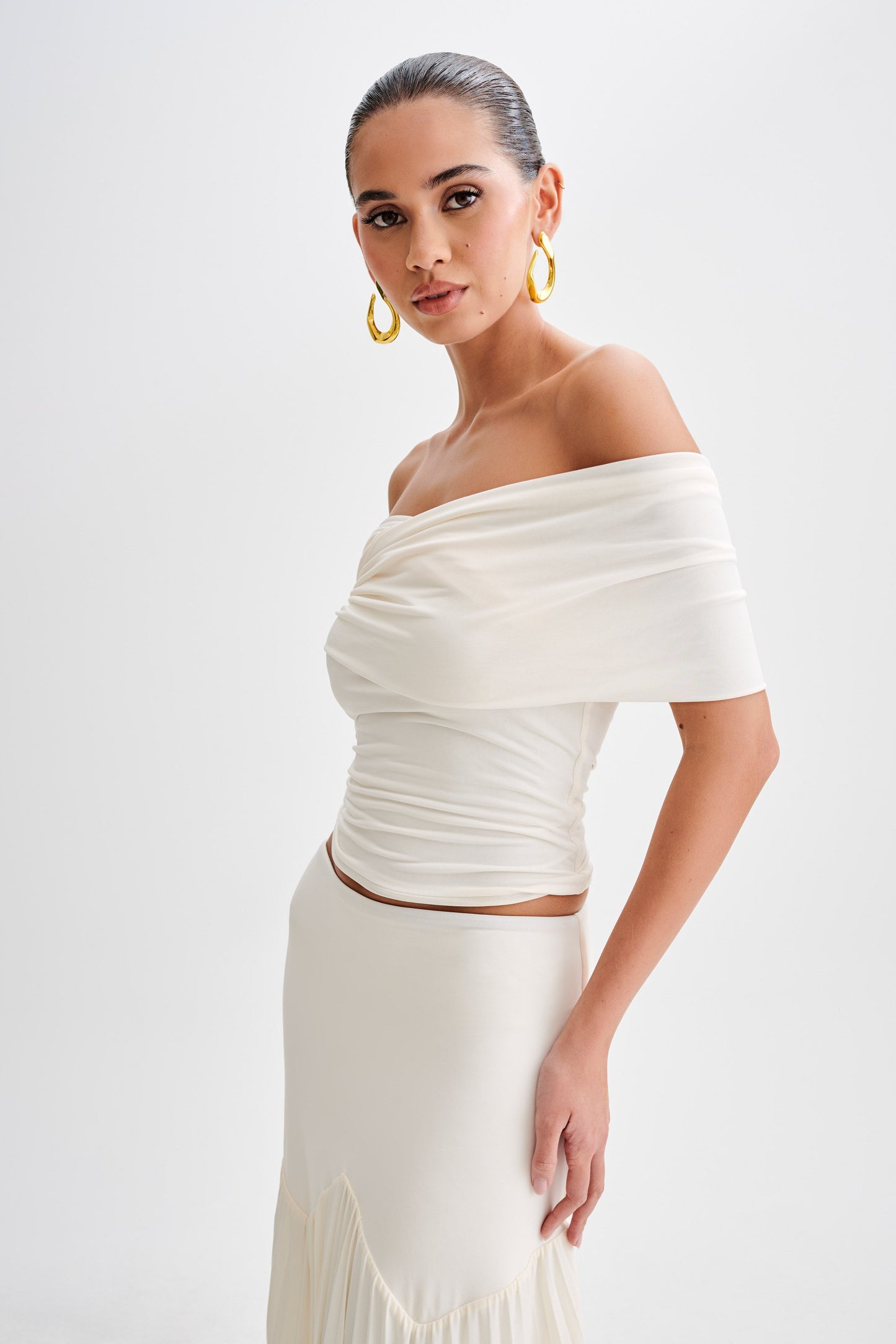 Lourdes Slinky Off Shoulder Top - Ivory