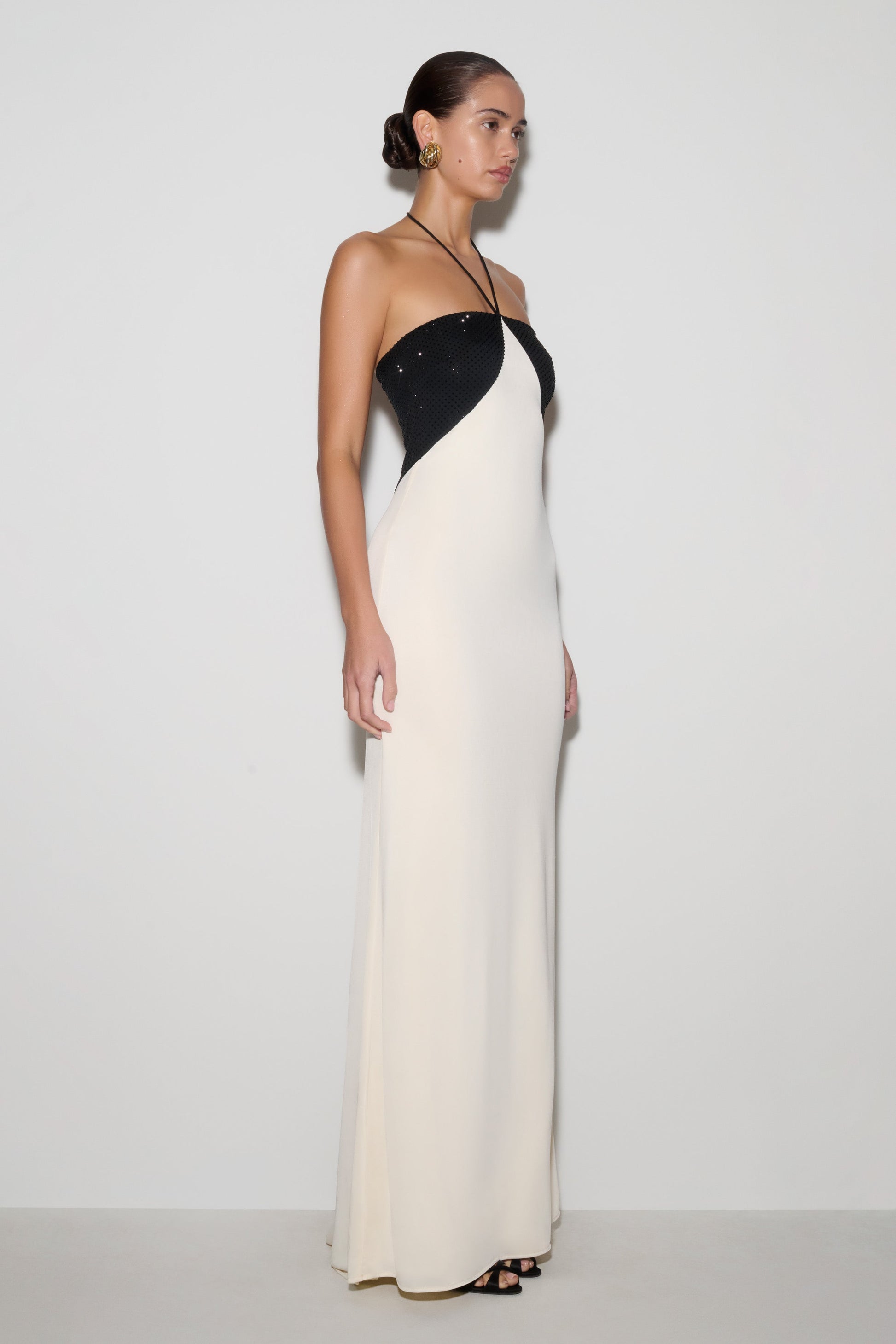 Hien Sequin Halter Maxi Dress - Black/Ivory #3