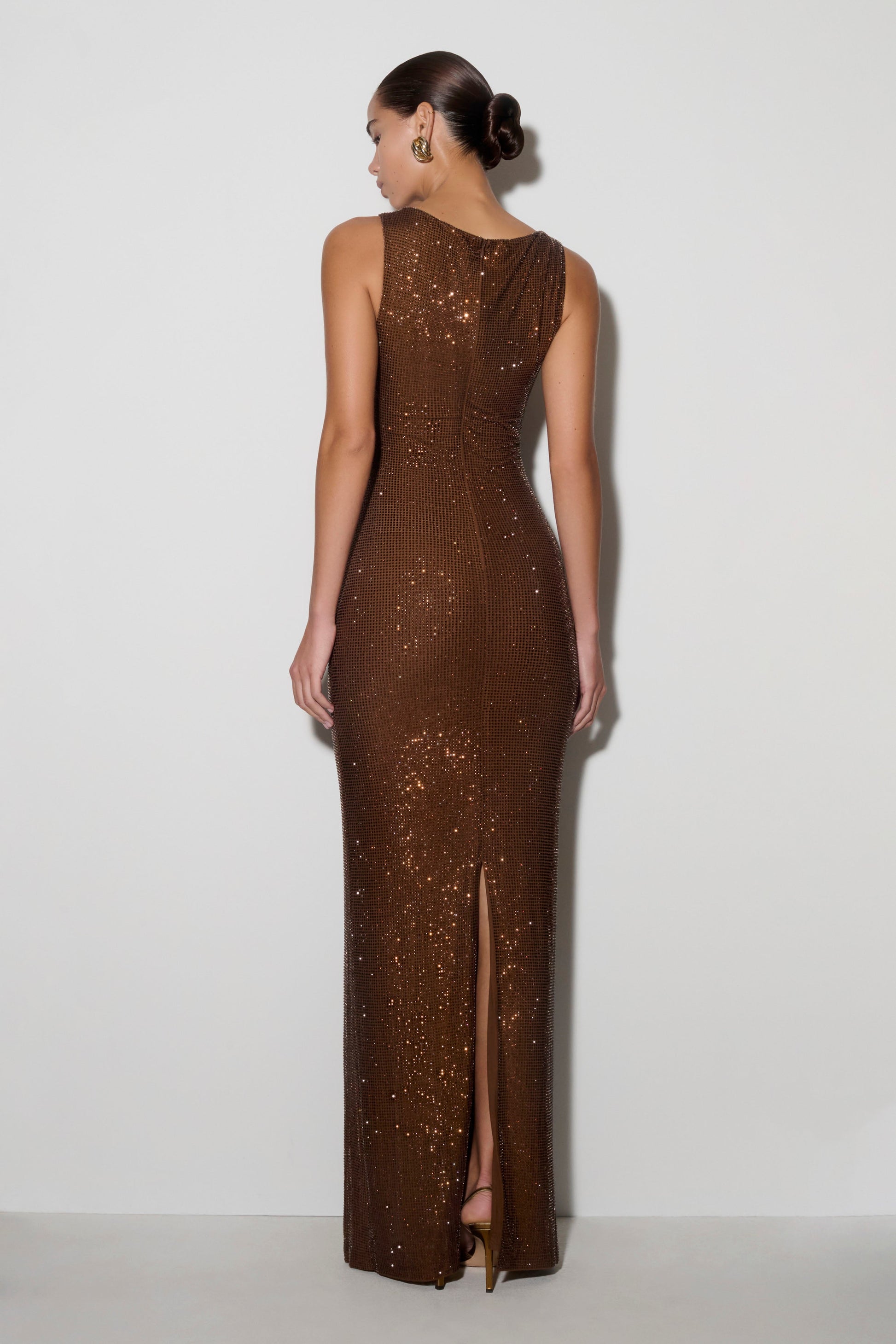 Magnolia Sleeveless Diamante Maxi Dress - Chocolate #4