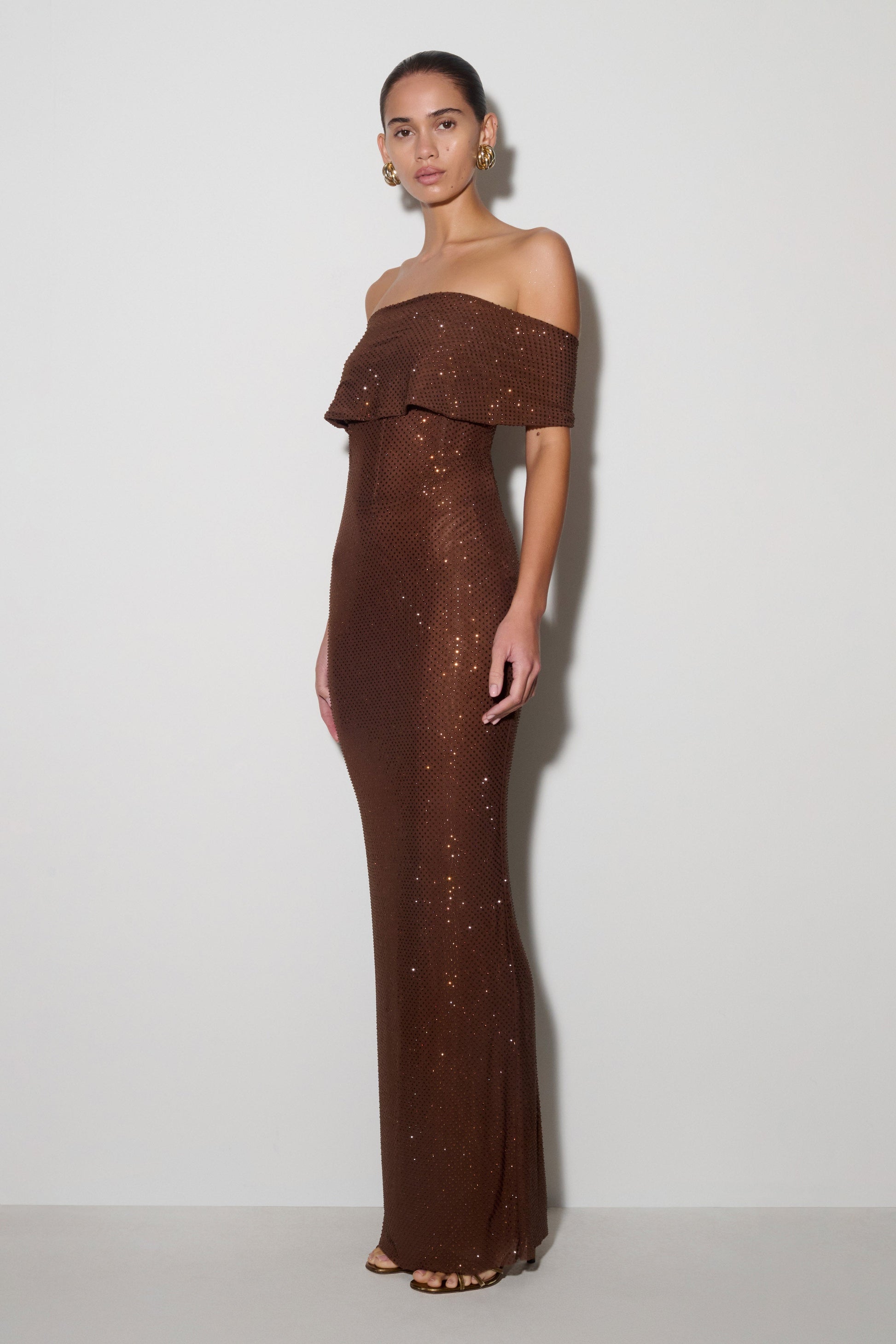 Phi Multi-Wear Cowl Diamante Maxi Dress - Chocolate #3
