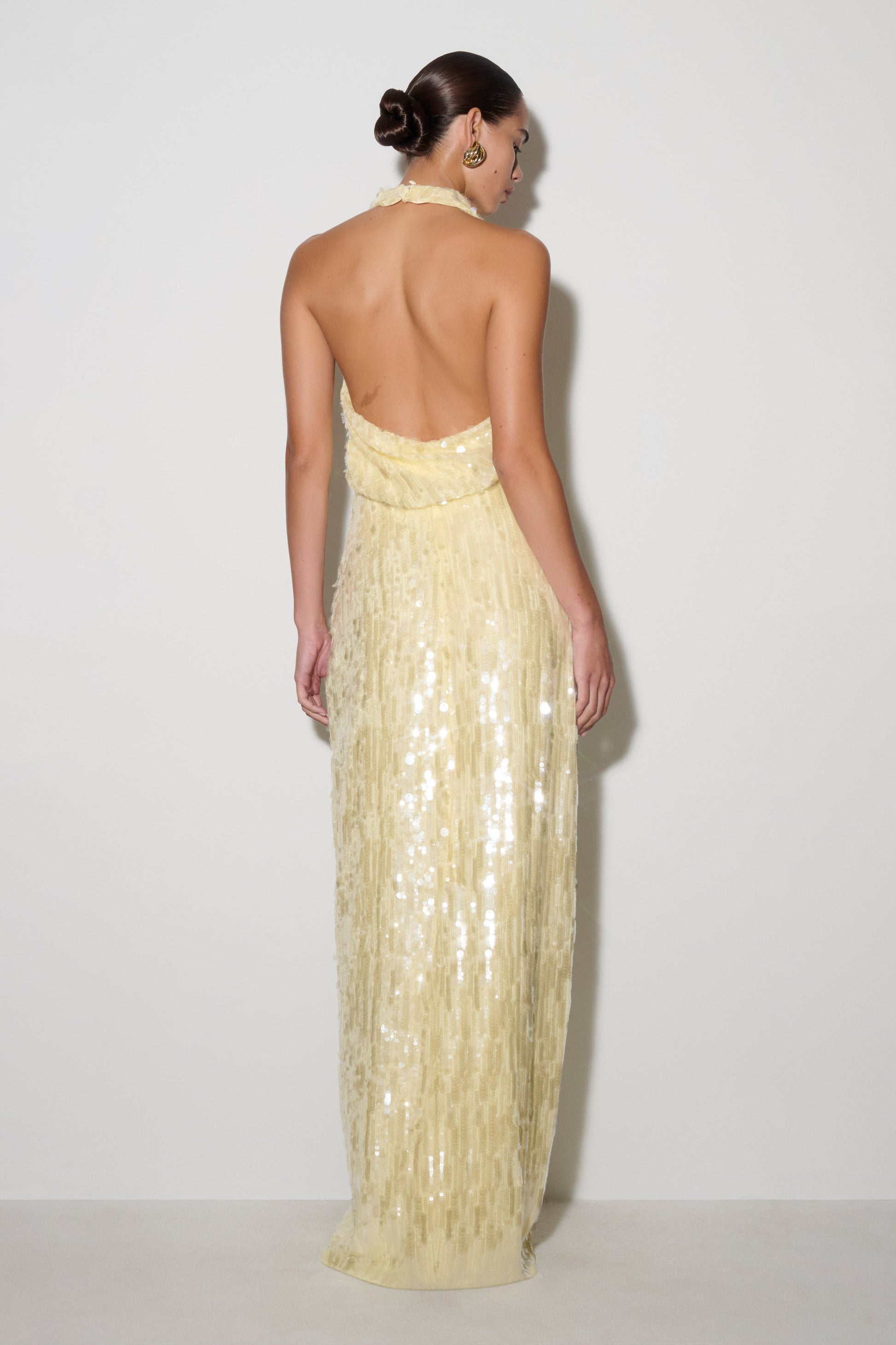 Gertrud Sequin Halter Maxi Dress - Lemon #2