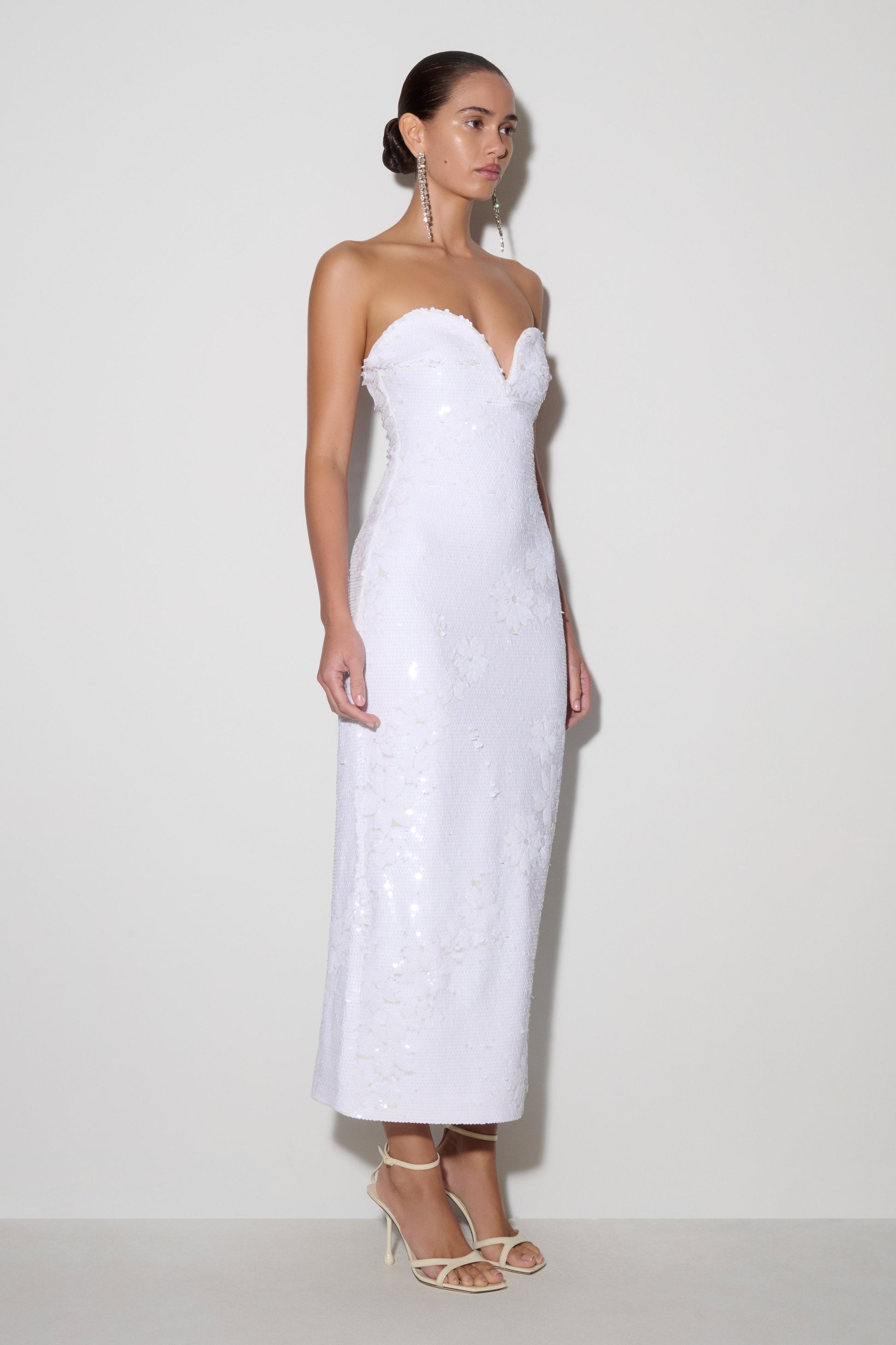 Maisie Strapless Sequin Midi Dress - White #3