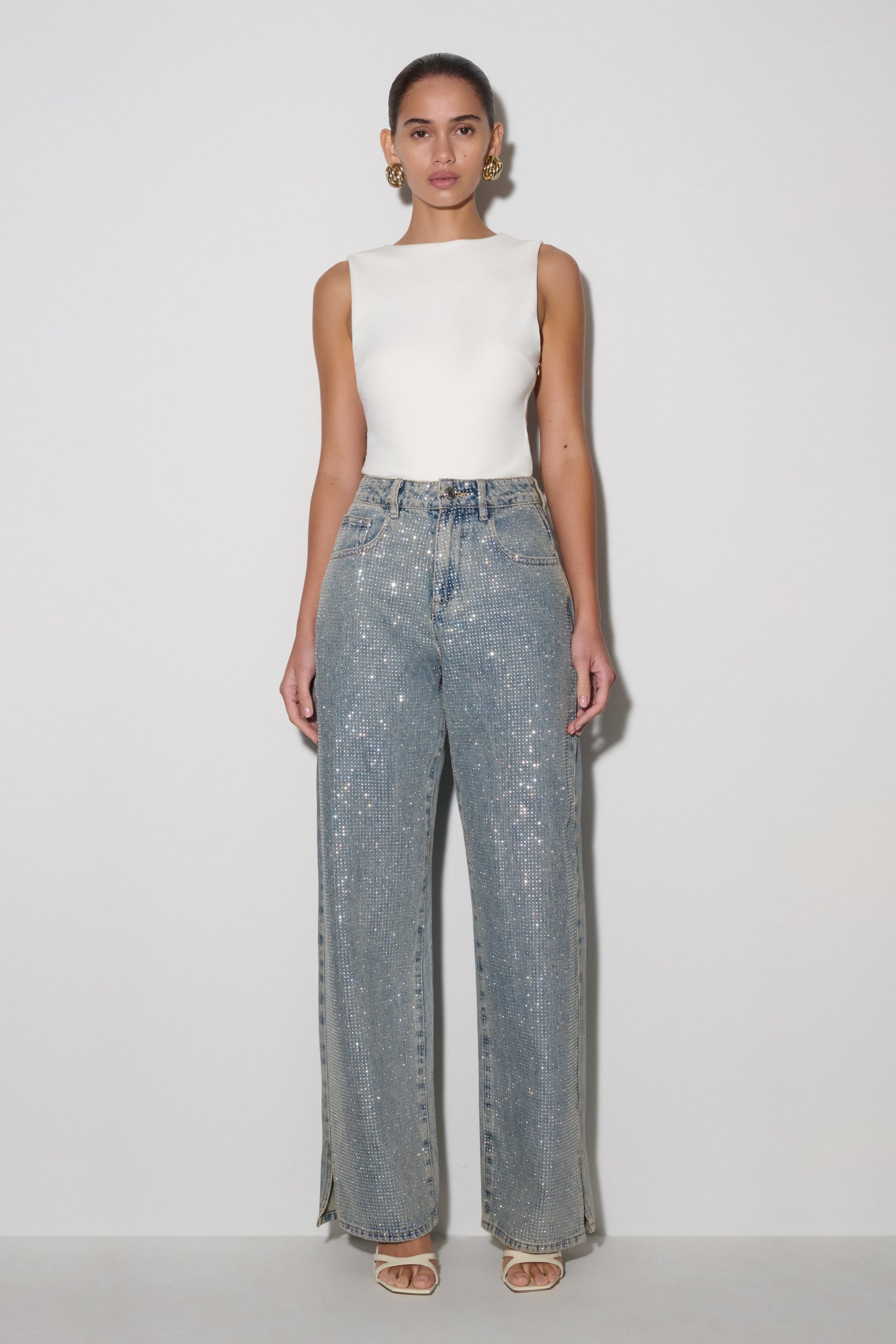 Tyla Diamante Denim Jeans - Blue/Green #3