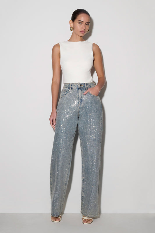 Tyla Diamante Denim Jeans - Blue/Green