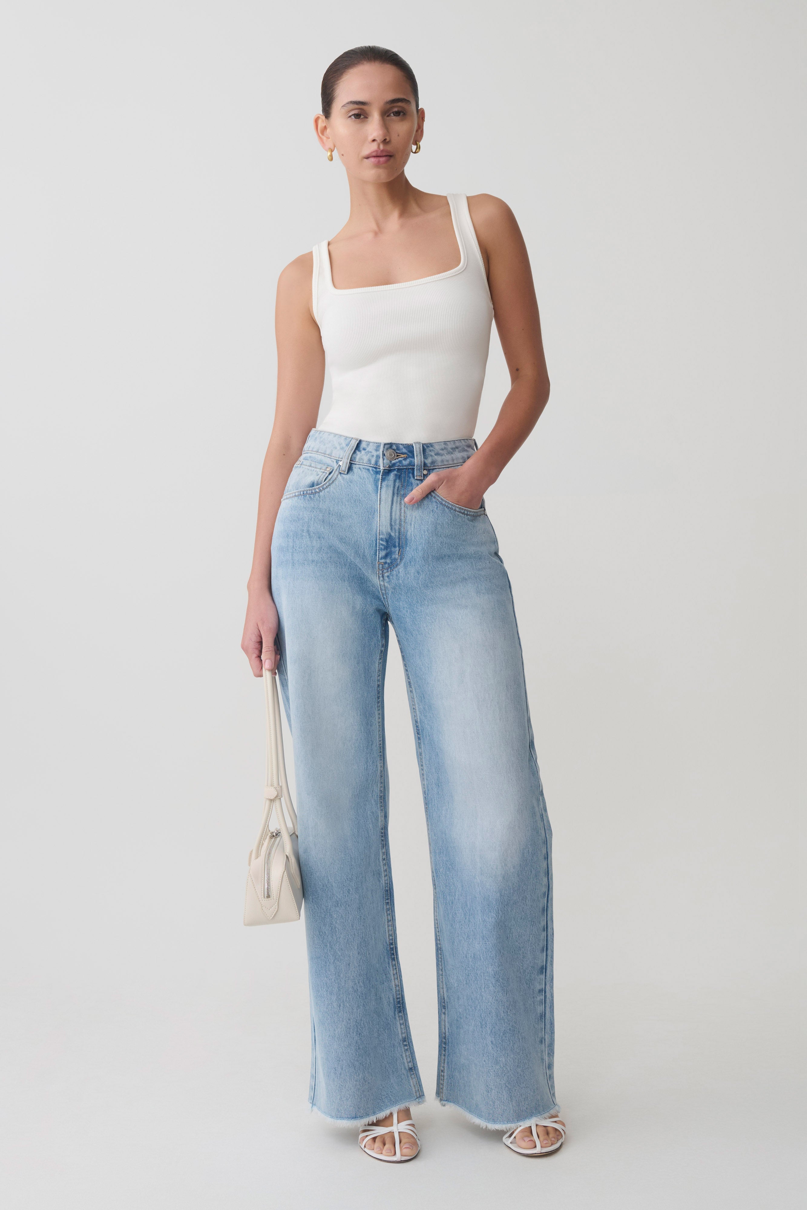 Sebastian Straight Leg Denim Jeans With Fray Hem - Washed Light