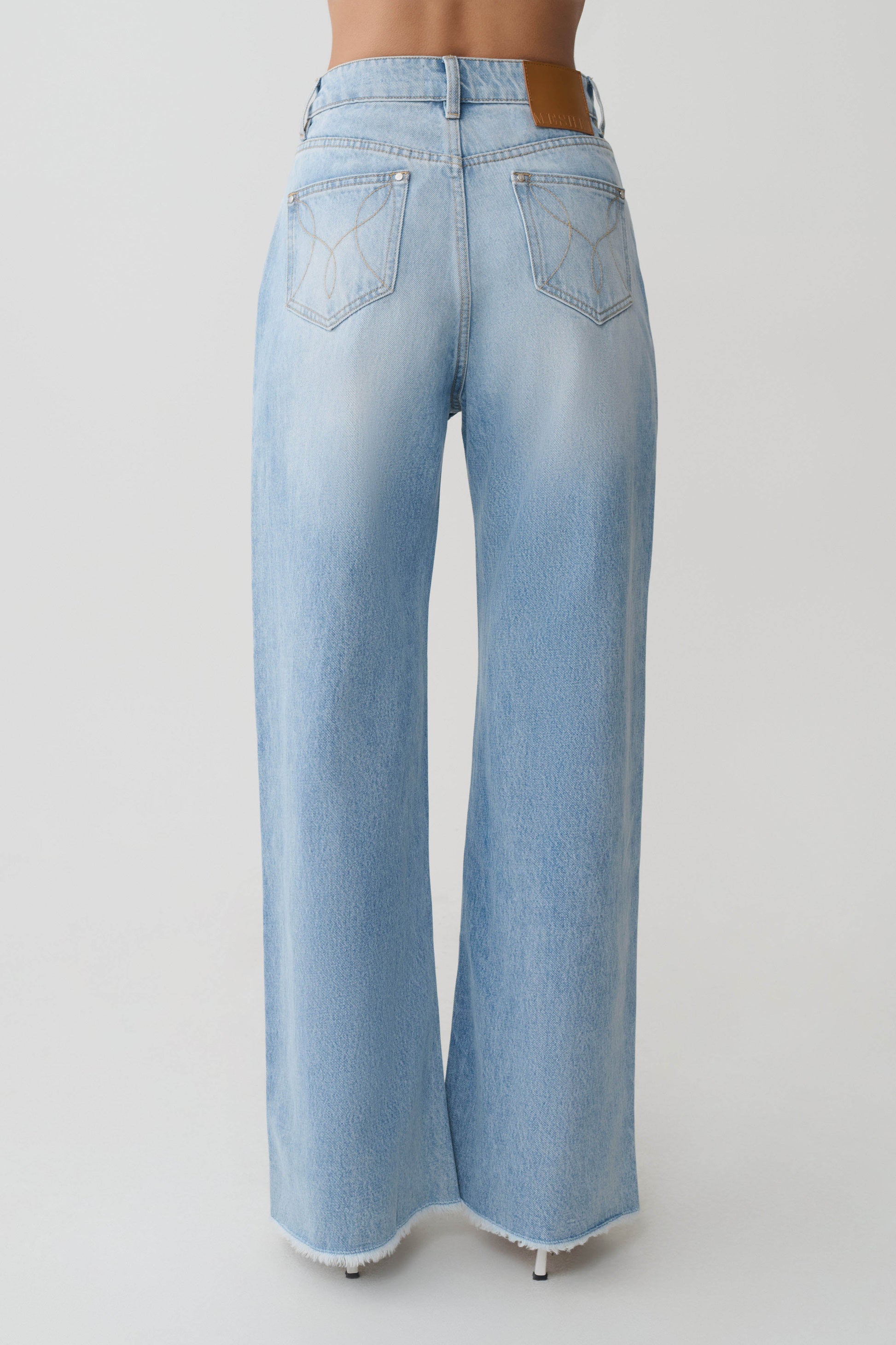 Sebastian Straight Leg Denim Jeans With Fray Hem - Washed Light Blue #9