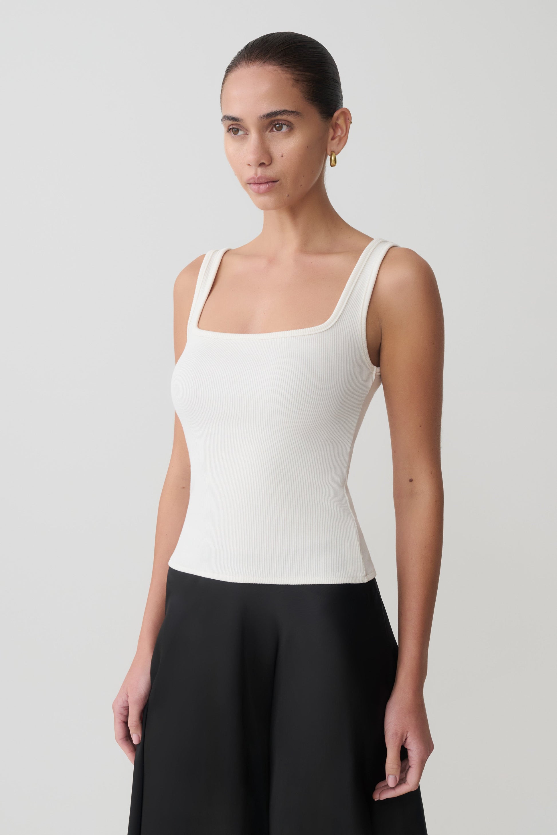 Aisling Ribbed Square Neck Sleeveless Top - Ivory #3