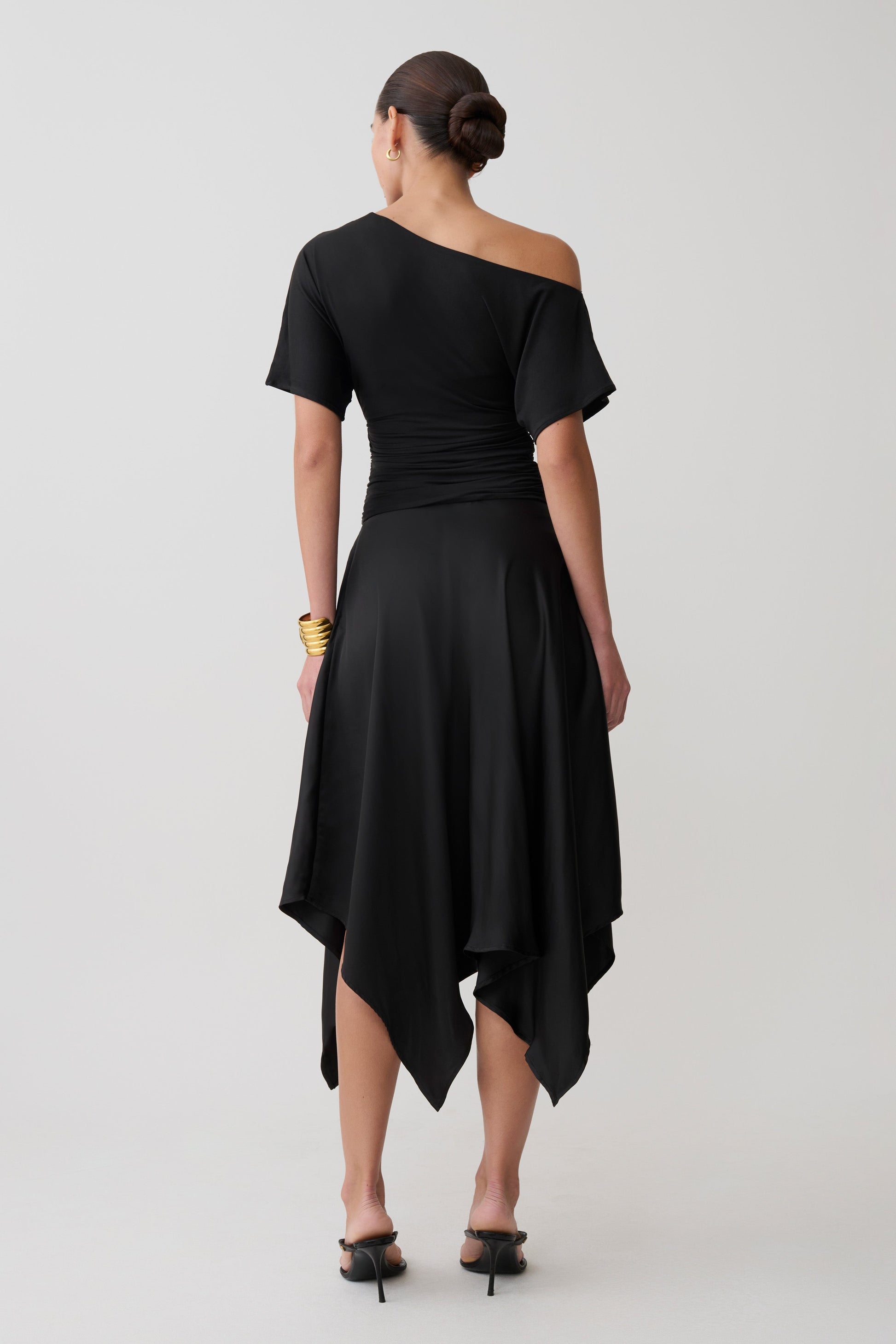 Coralie Asymmetric Satin Midi Skirt - Black #9