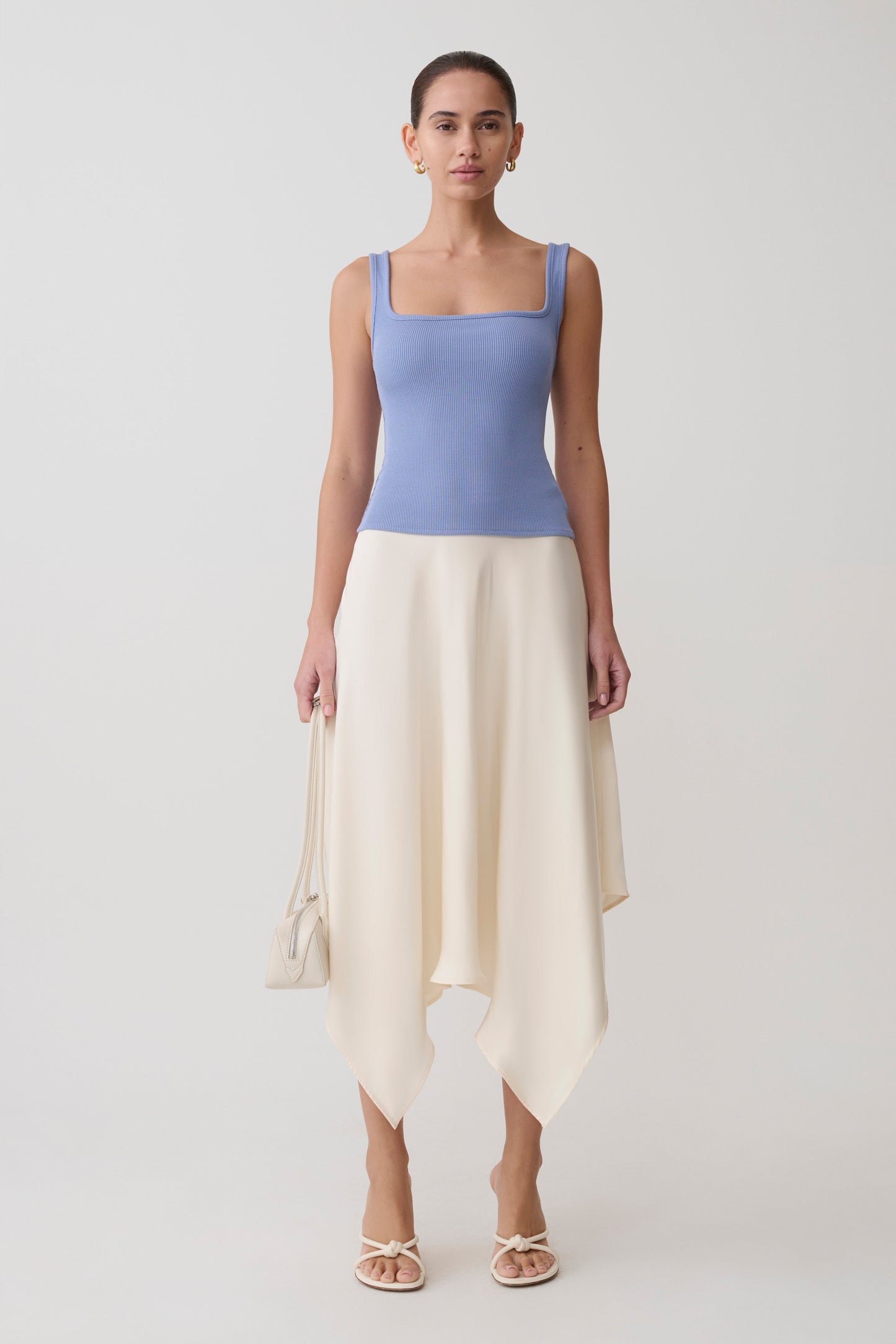 Aisling Ribbed Square Neck Sleeveless Top - Cornflower Blue