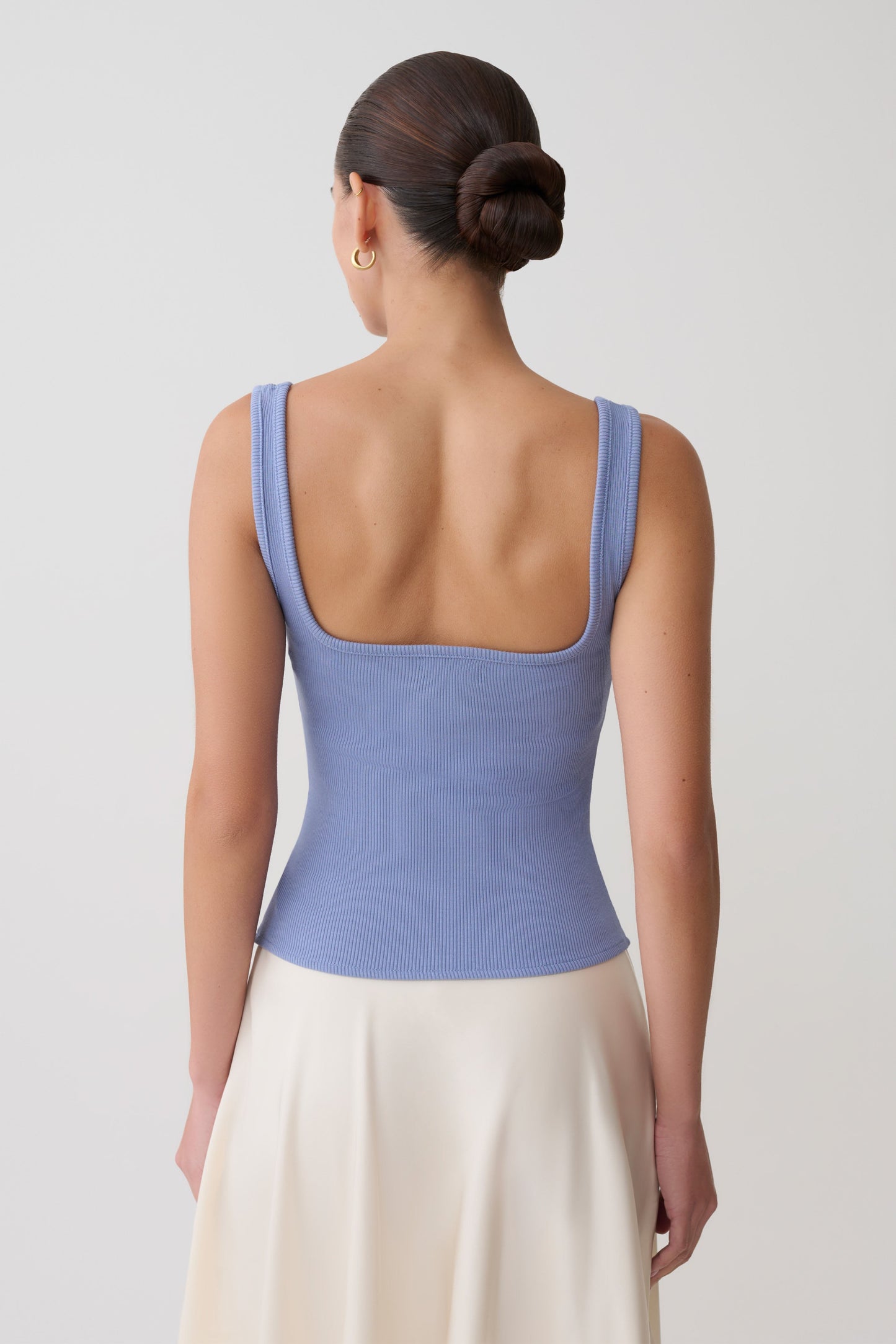 Aisling Ribbed Square Neck Sleeveless Top - Cornflower Blue