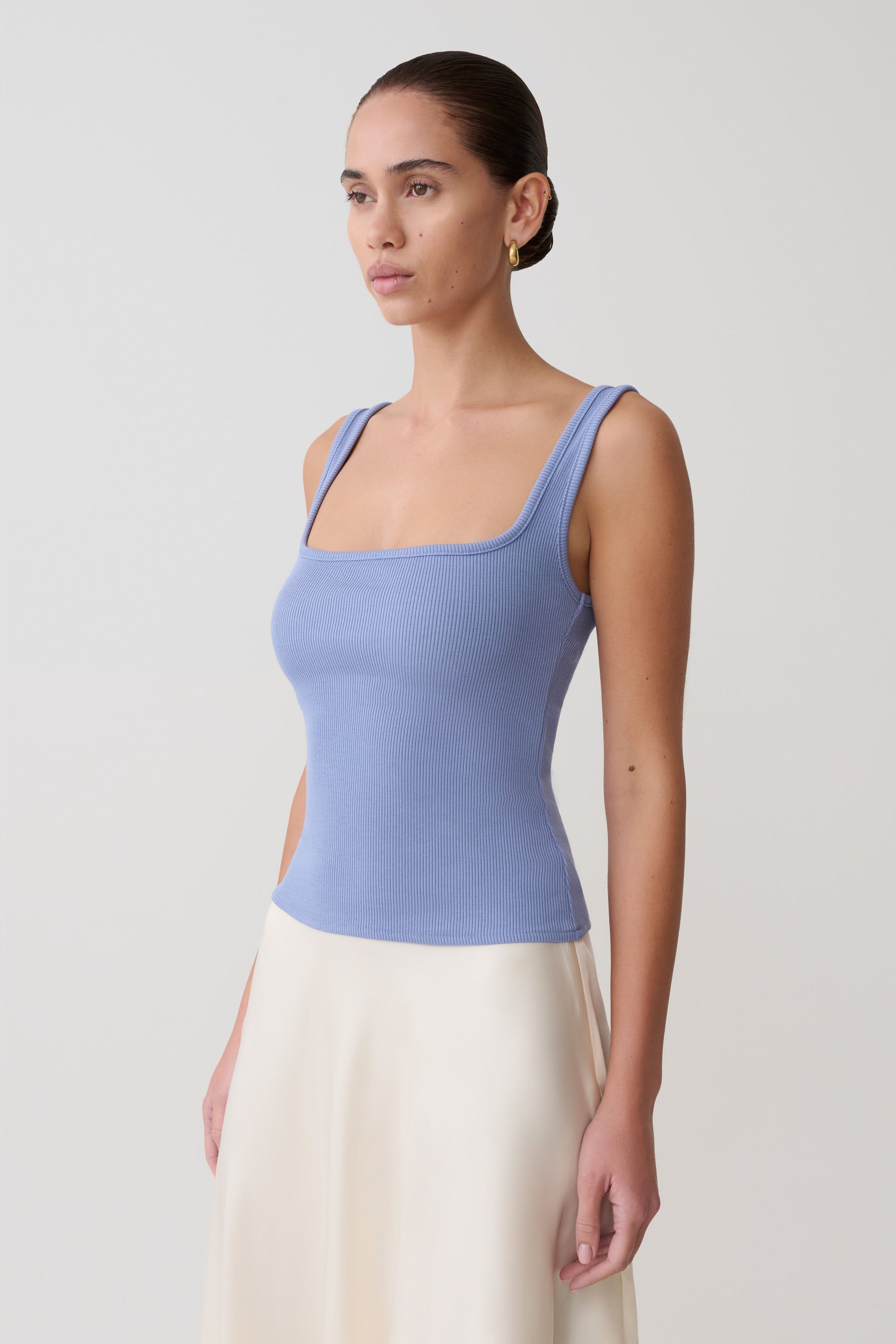 Aisling Ribbed Square Neck Sleeveless Top - Cornflower Blue #3