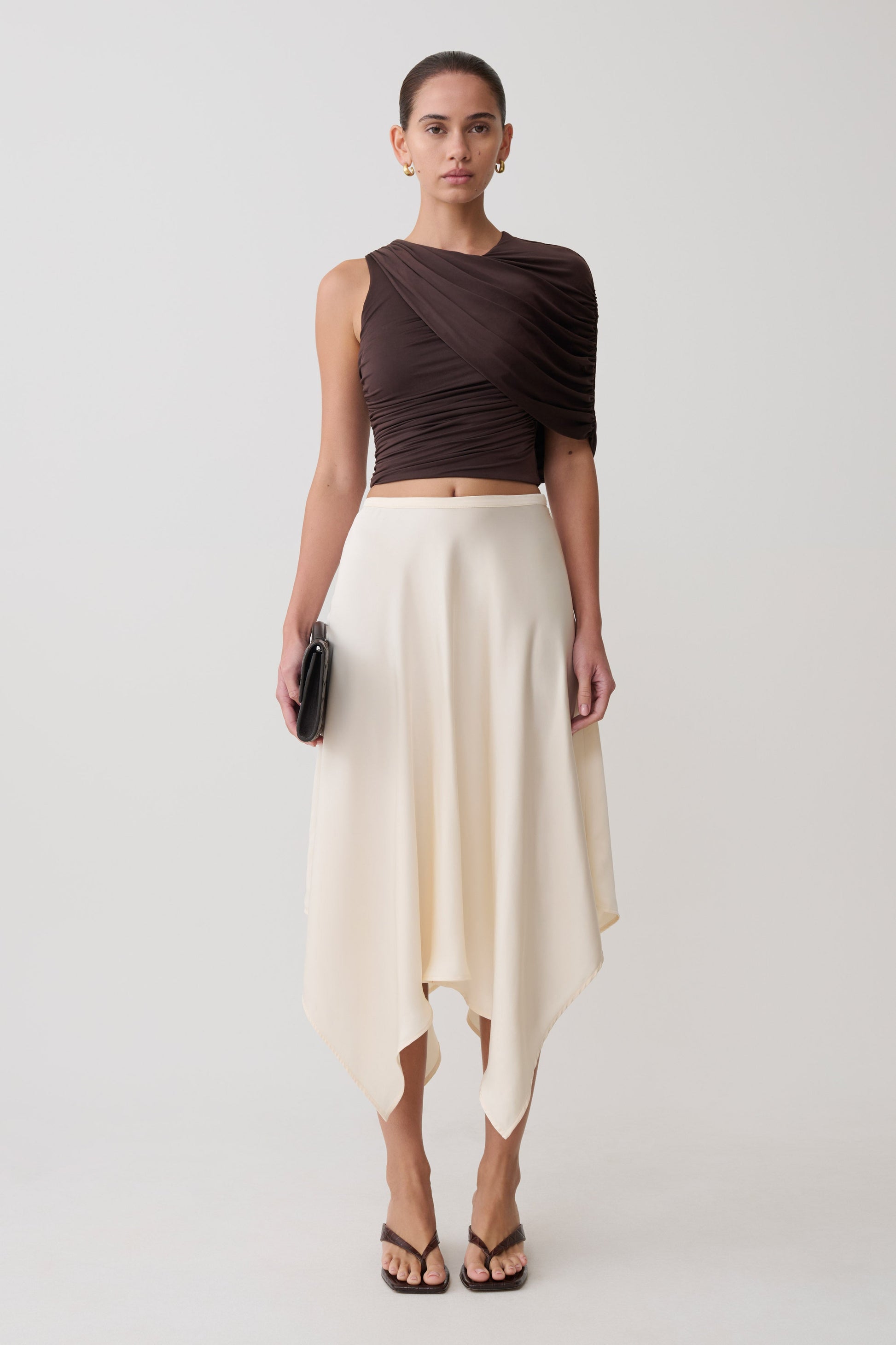 Adrienne One Shoulder Slinky Top - Chocolate #7