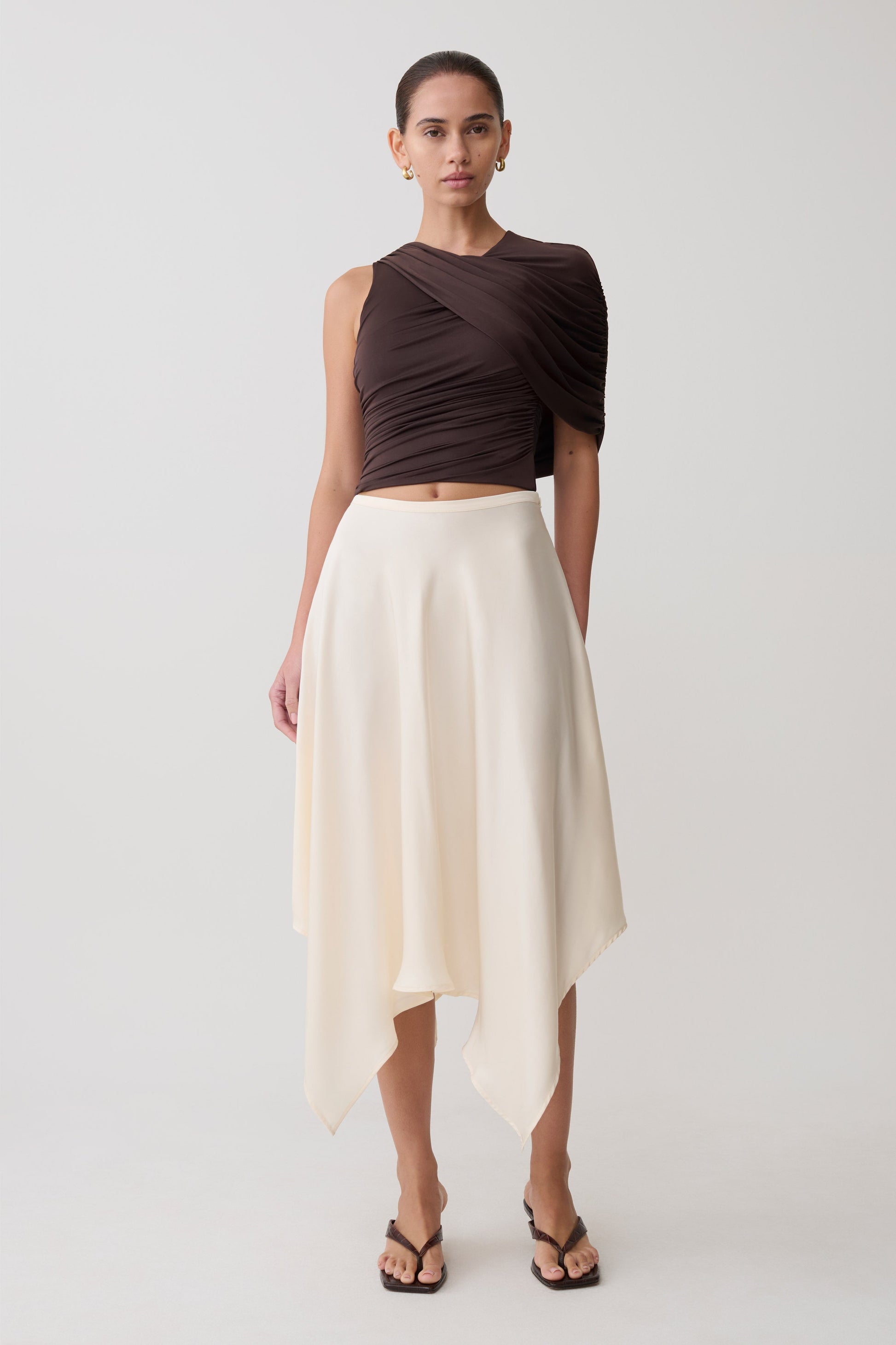 Adrienne One Shoulder Slinky Top - Chocolate #5