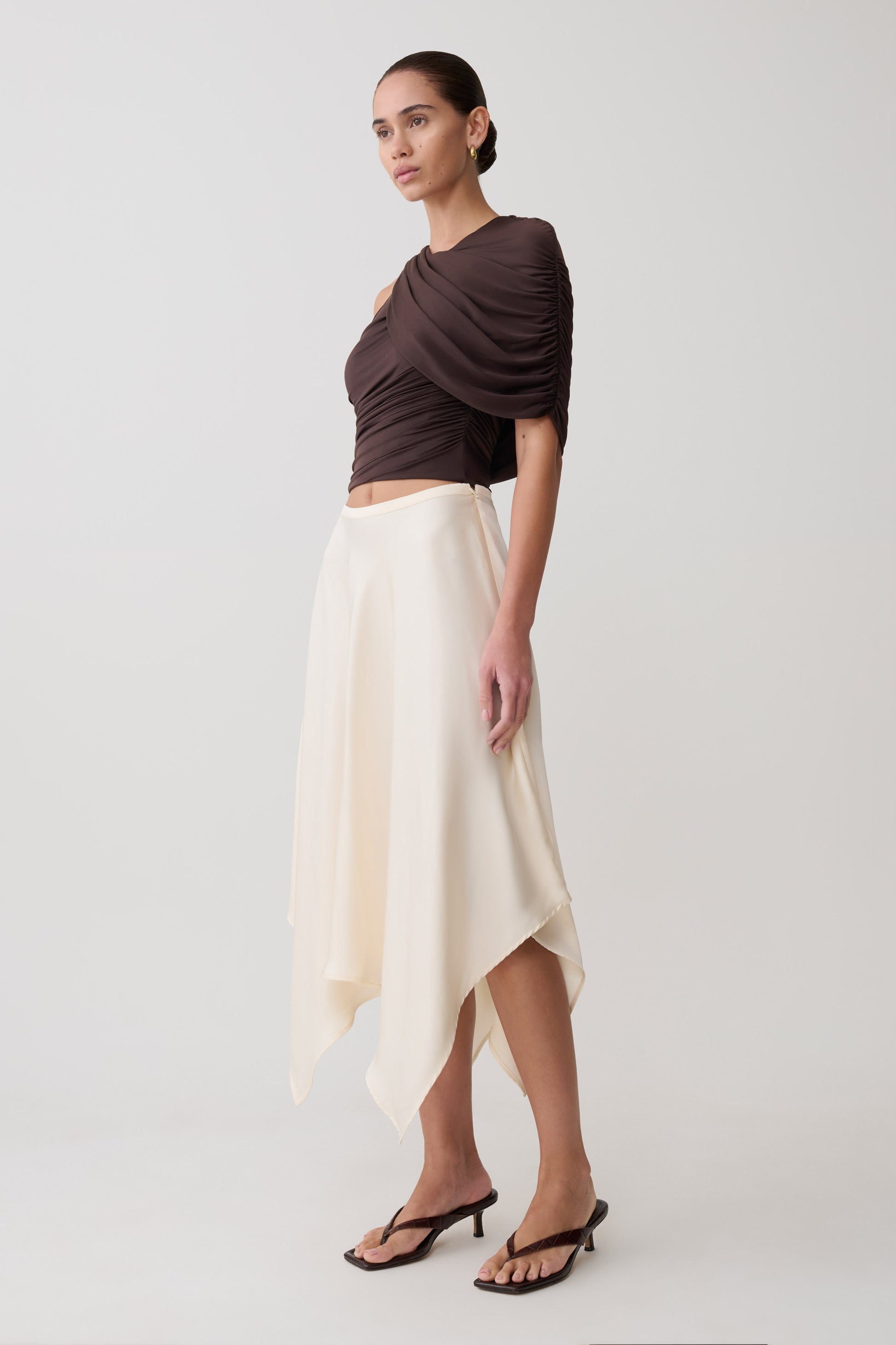 Adrienne One Shoulder Slinky Top - Chocolate #4