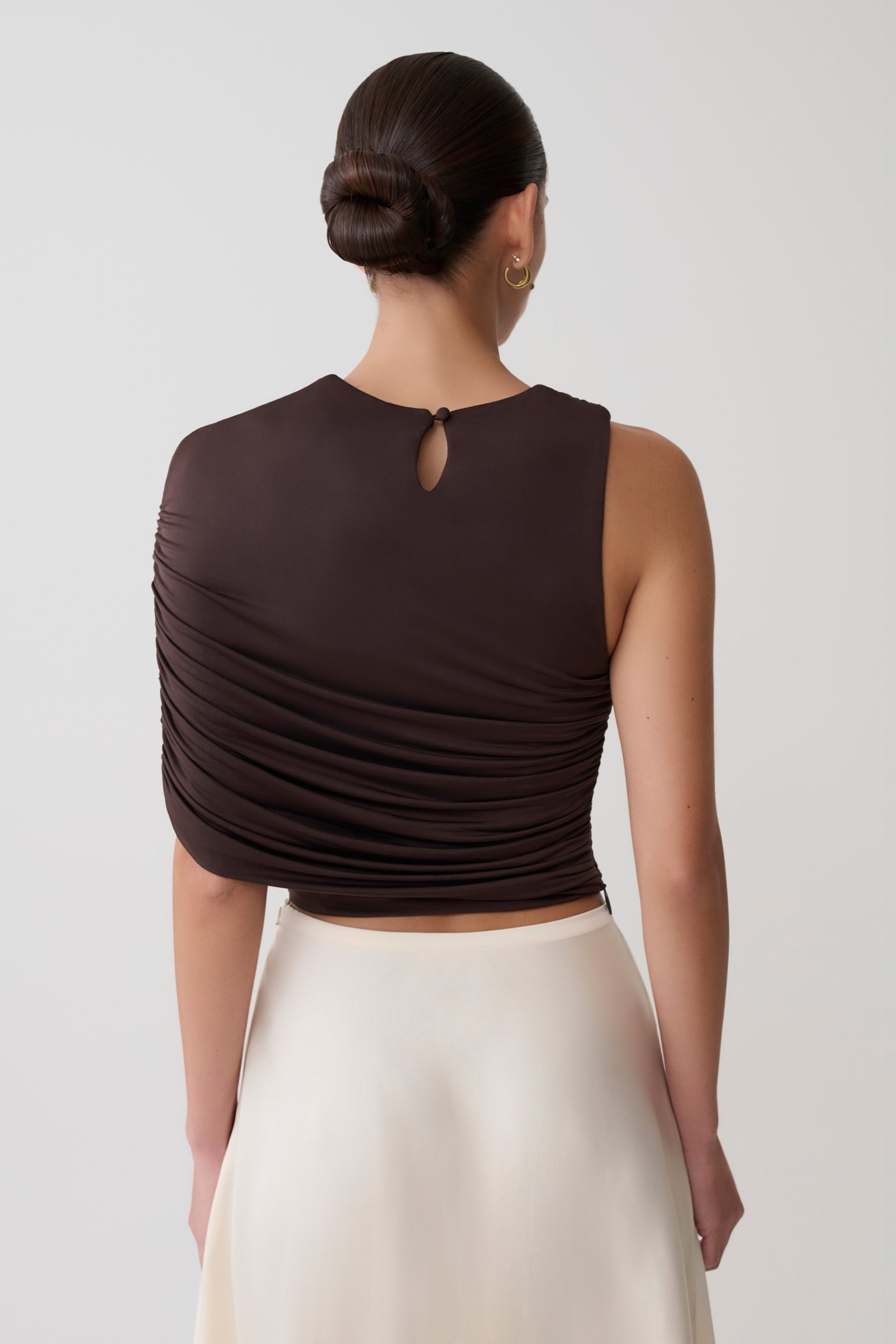 Adrienne One Shoulder Slinky Top - Chocolate #2