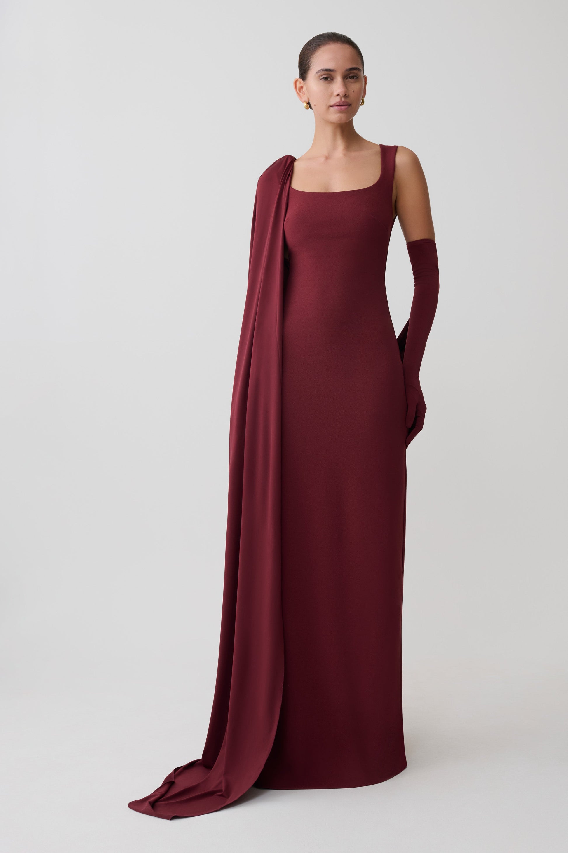 Rhea Detachable Cape Jersey Maxi Dress - Wine #7