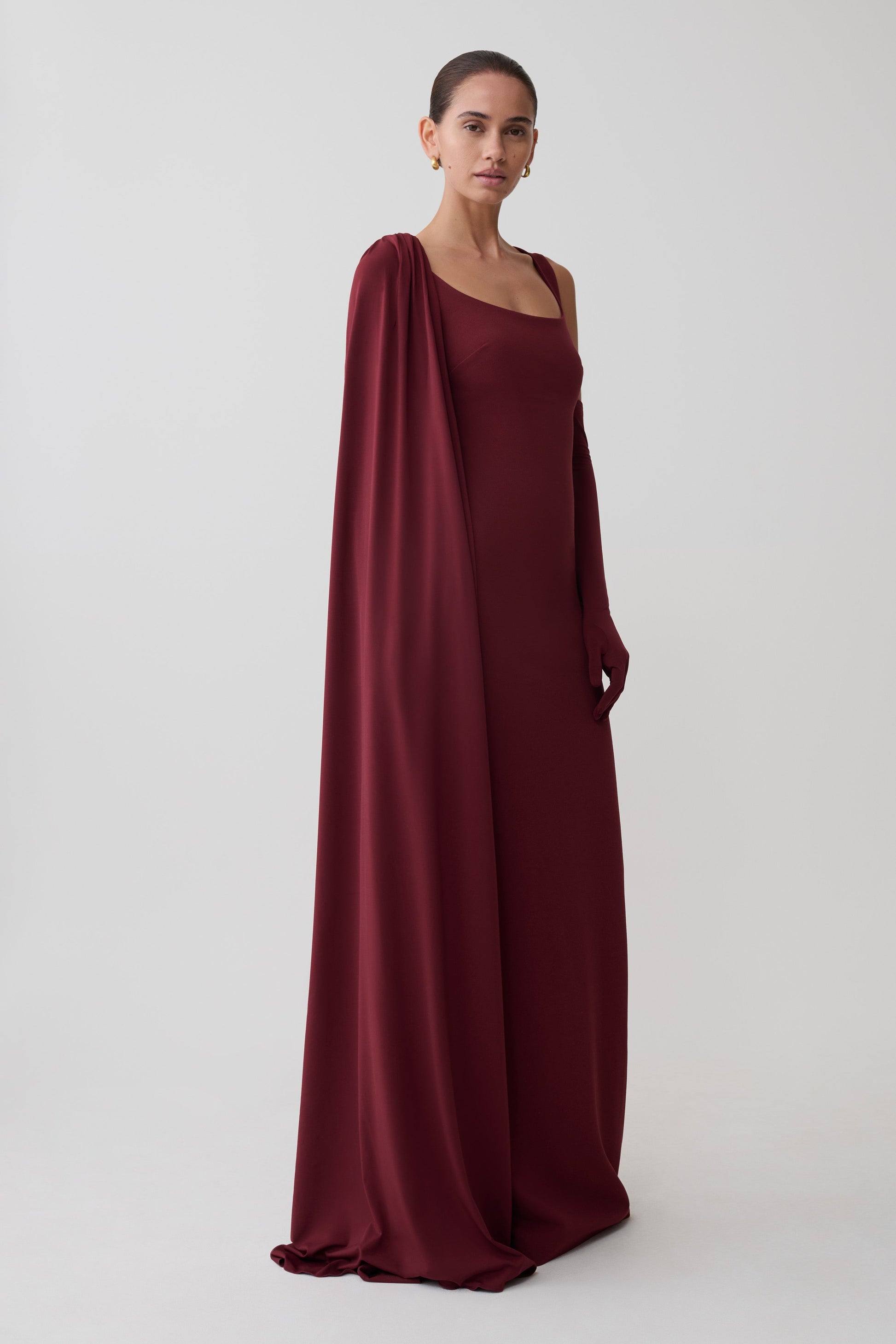 Rhea Detachable Cape Jersey Maxi Dress - Wine #3