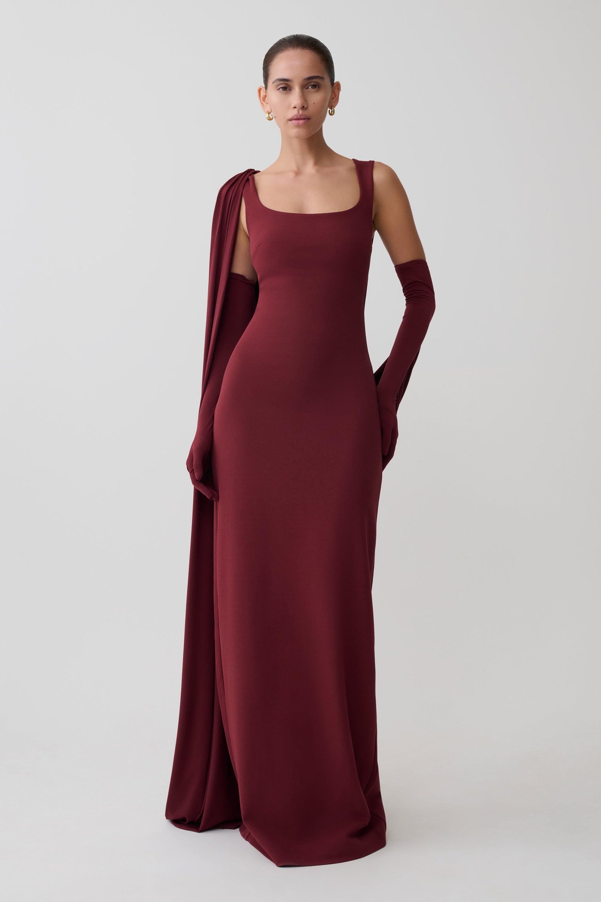 Rhea Detachable Cape Jersey Maxi Dress - Wine #8