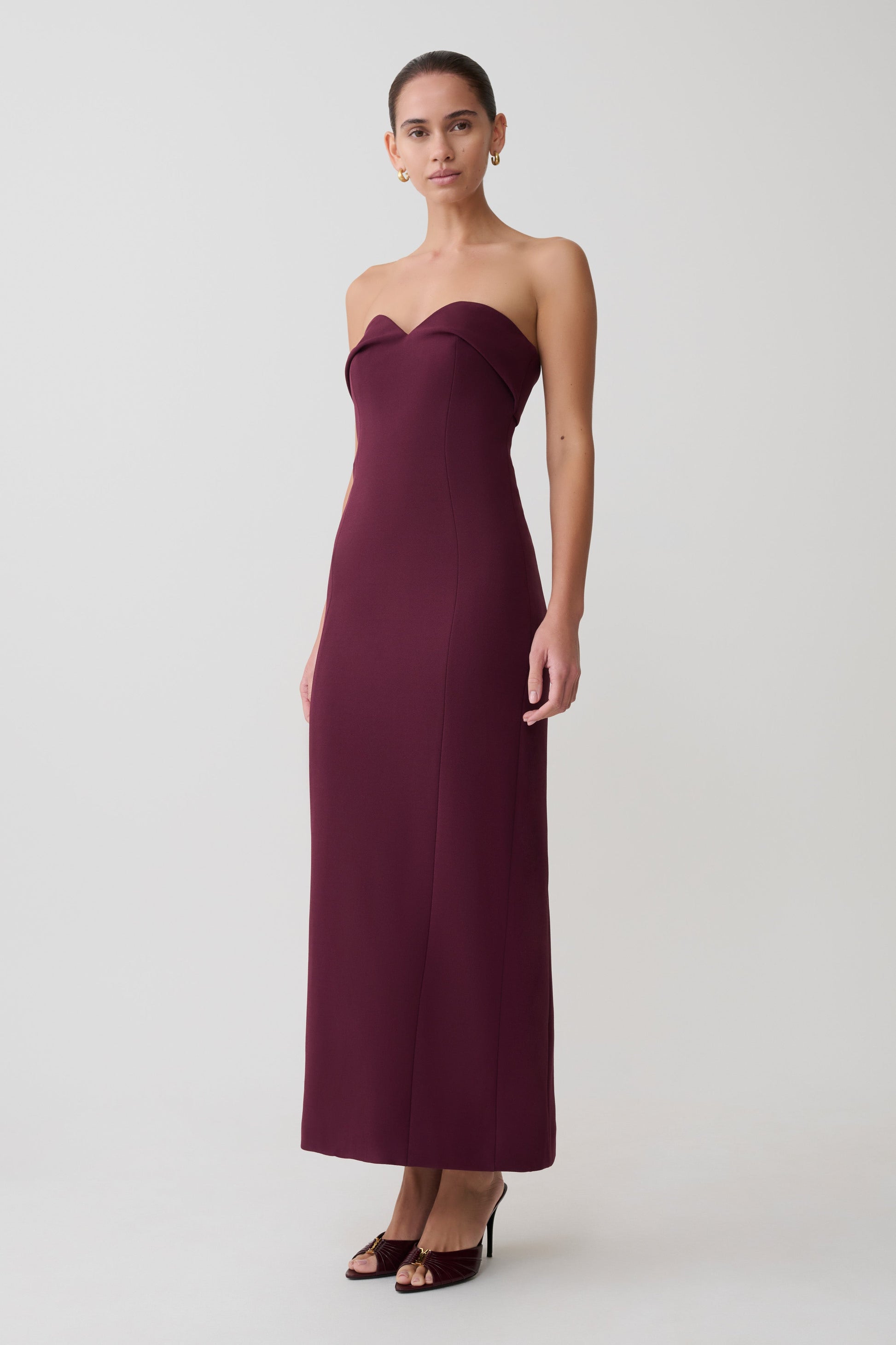 Cary Folded Strapless Crepe Midi Dress - Wine #3
