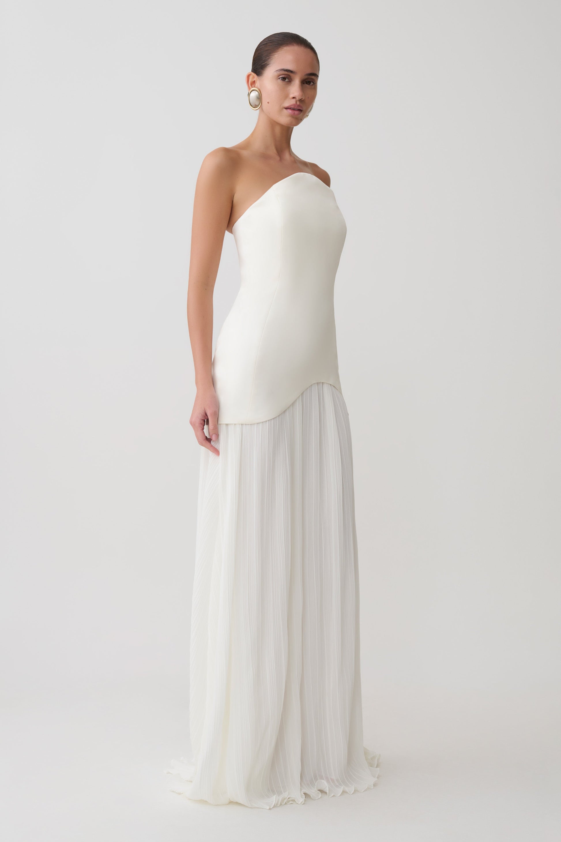Juno Strapless Pleated Maxi Gown - White #6