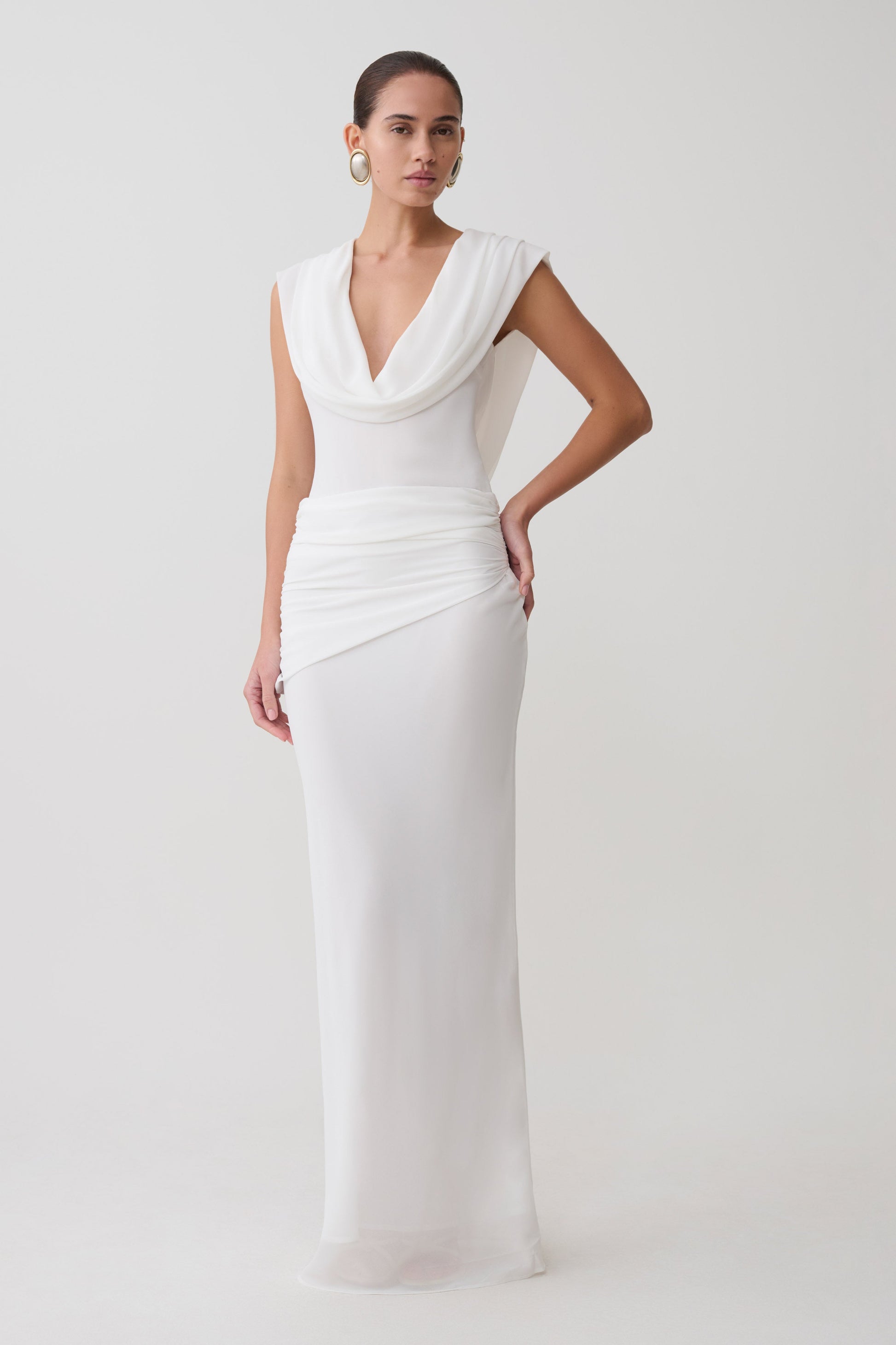 Giulia Chiffon Draped Maxi Dress - White #4