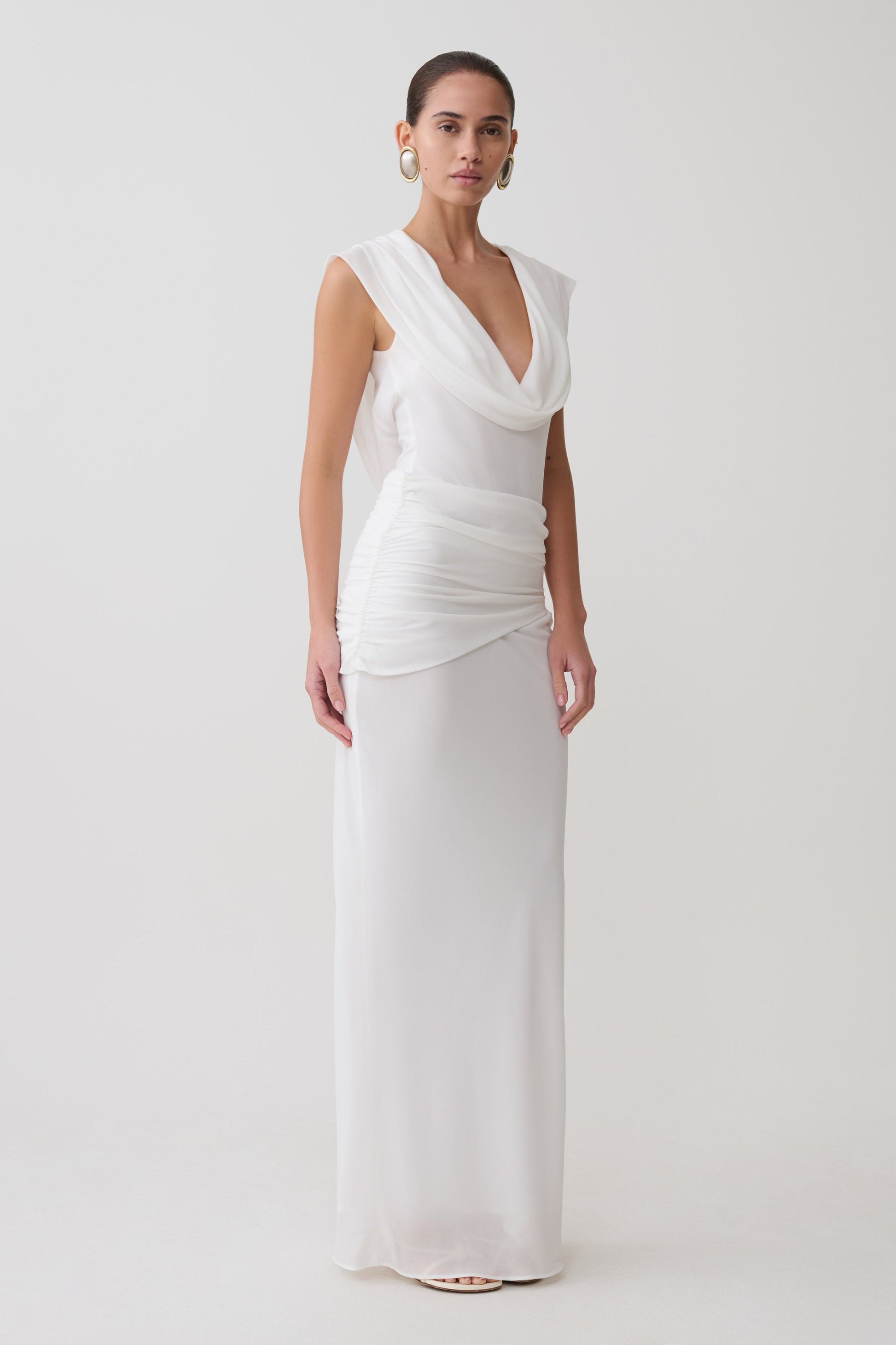 Giulia Chiffon Draped Maxi Dress - White #3