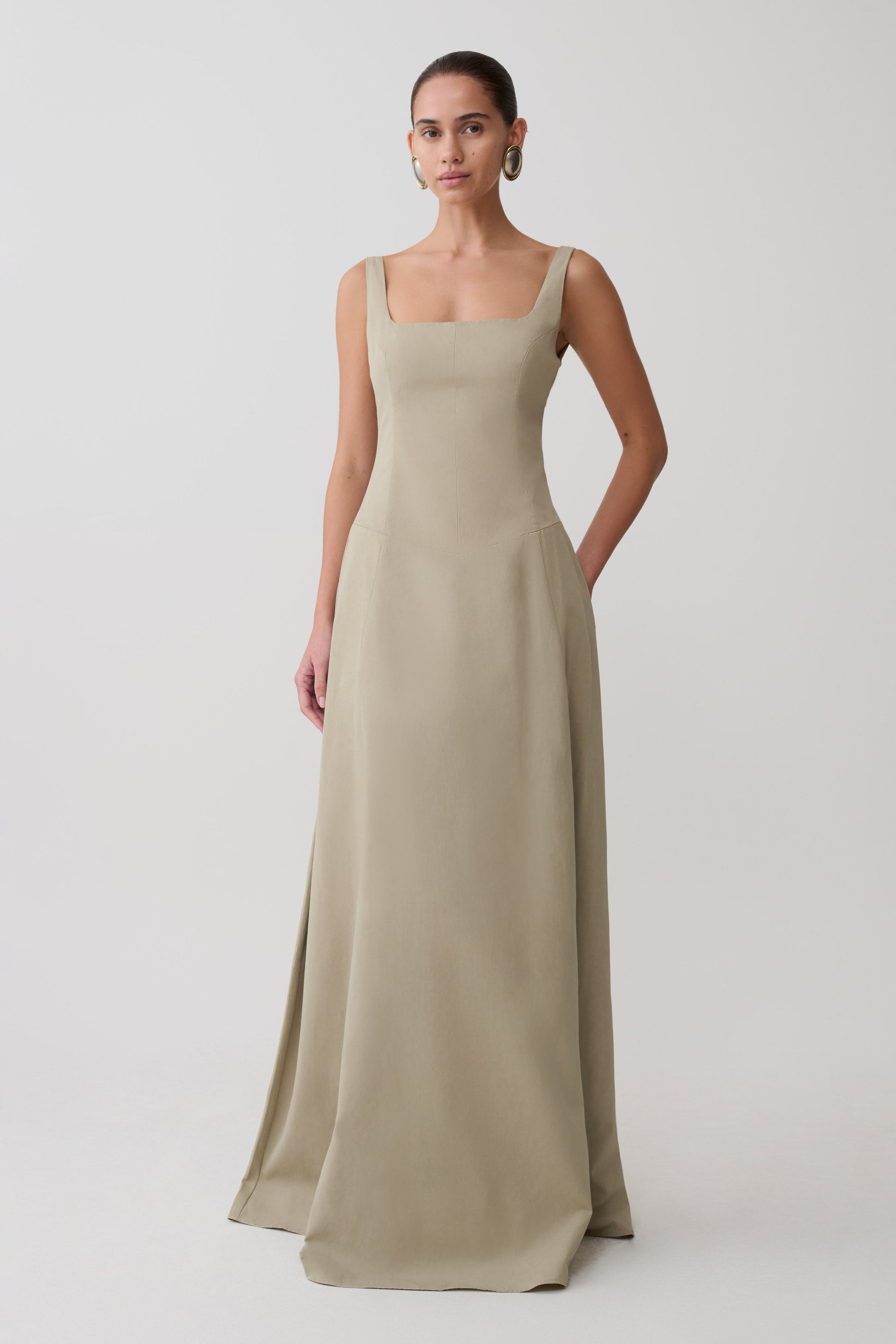 Salma Drop Waist Cotton Maxi Dress - Sage #3