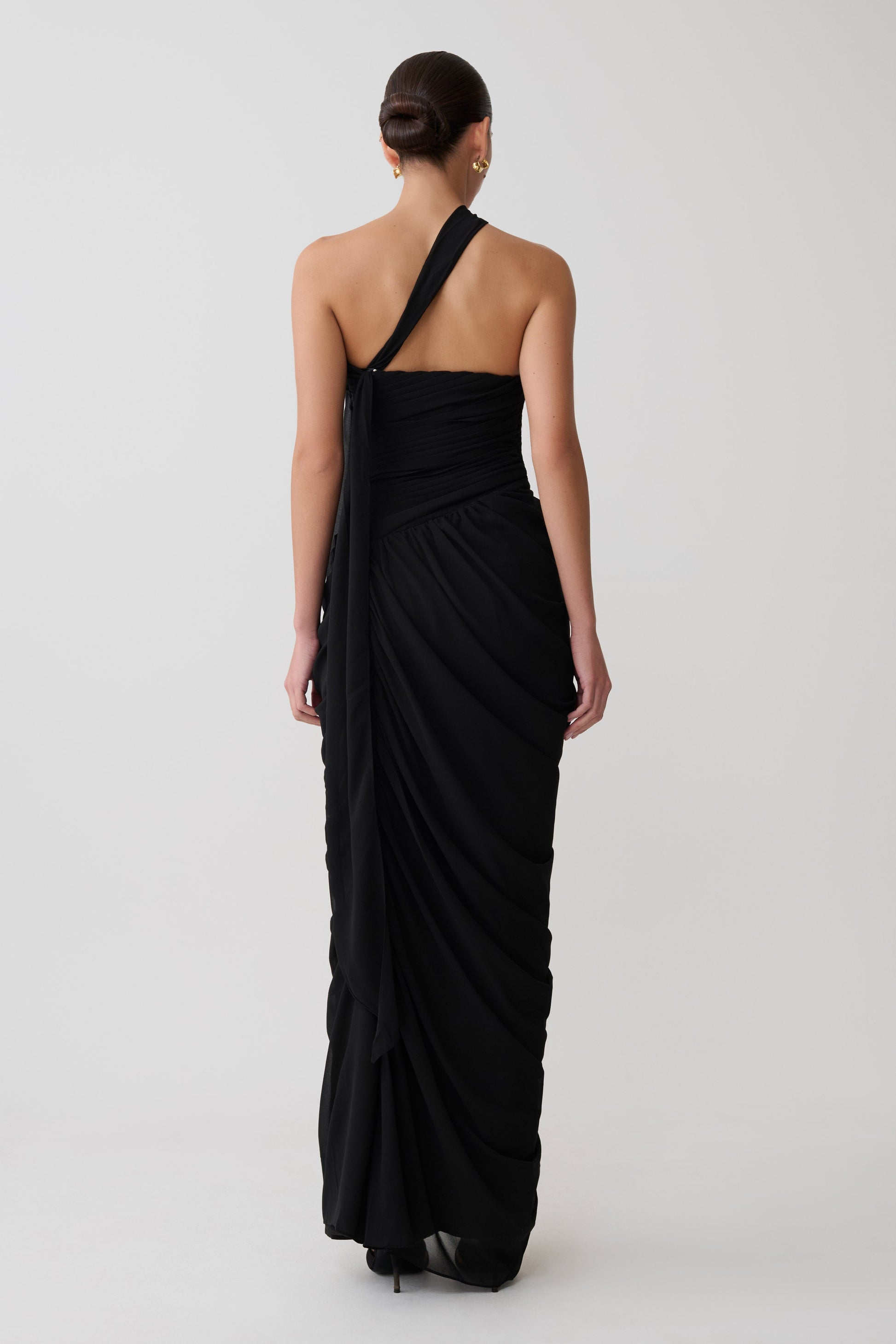 Micaela Chiffon Gathered Maxi Dress - Black #2