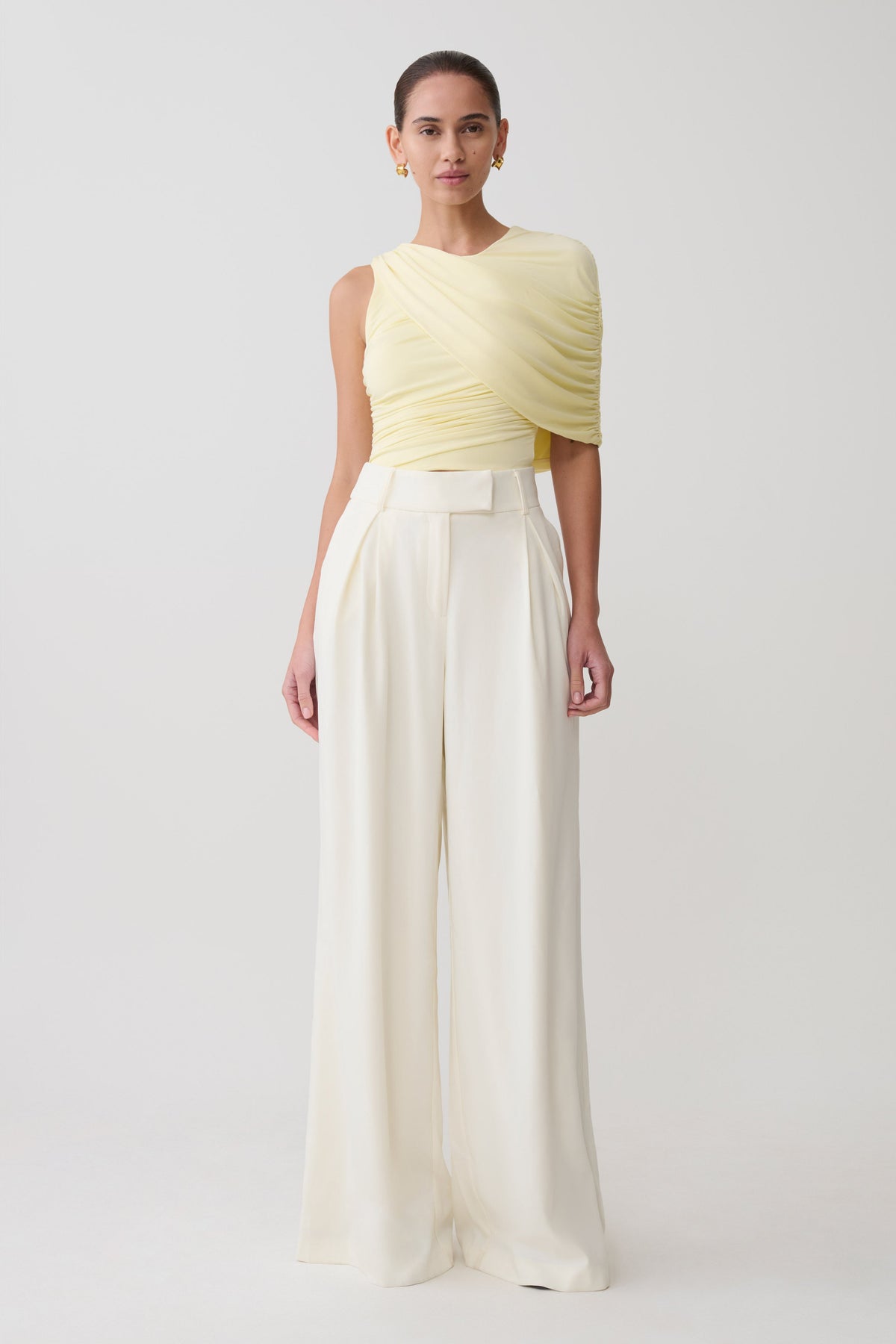 Adrienne One Shoulder Slinky Top - Lemon #6