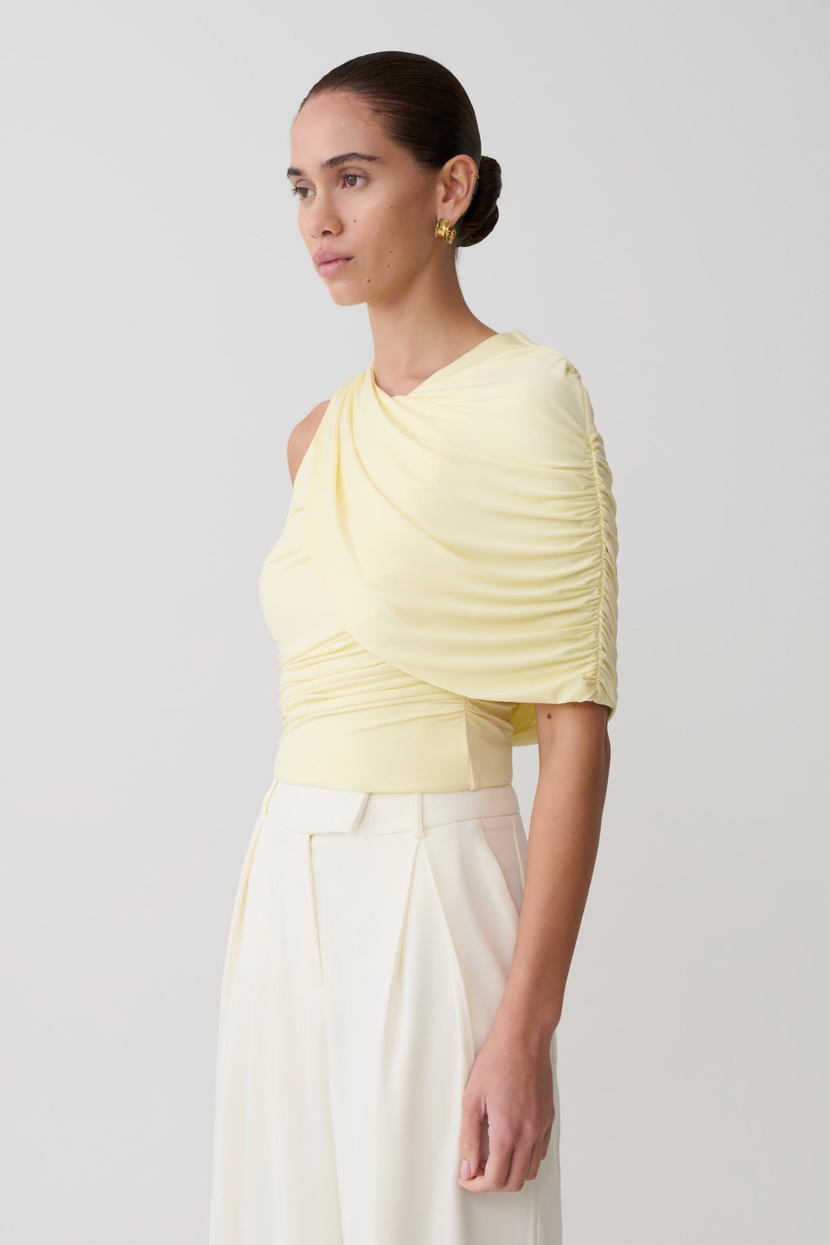Adrienne One Shoulder Slinky Top - Lemon #3