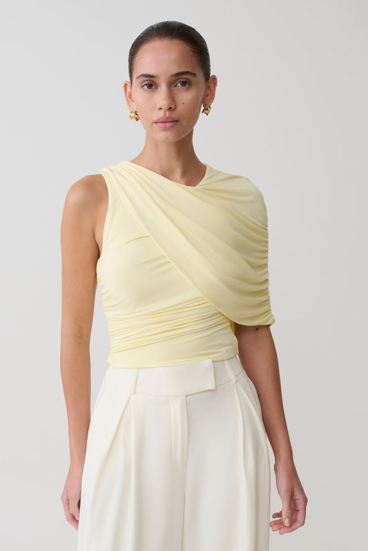 Adrienne One Shoulder Slinky Top - Lemon