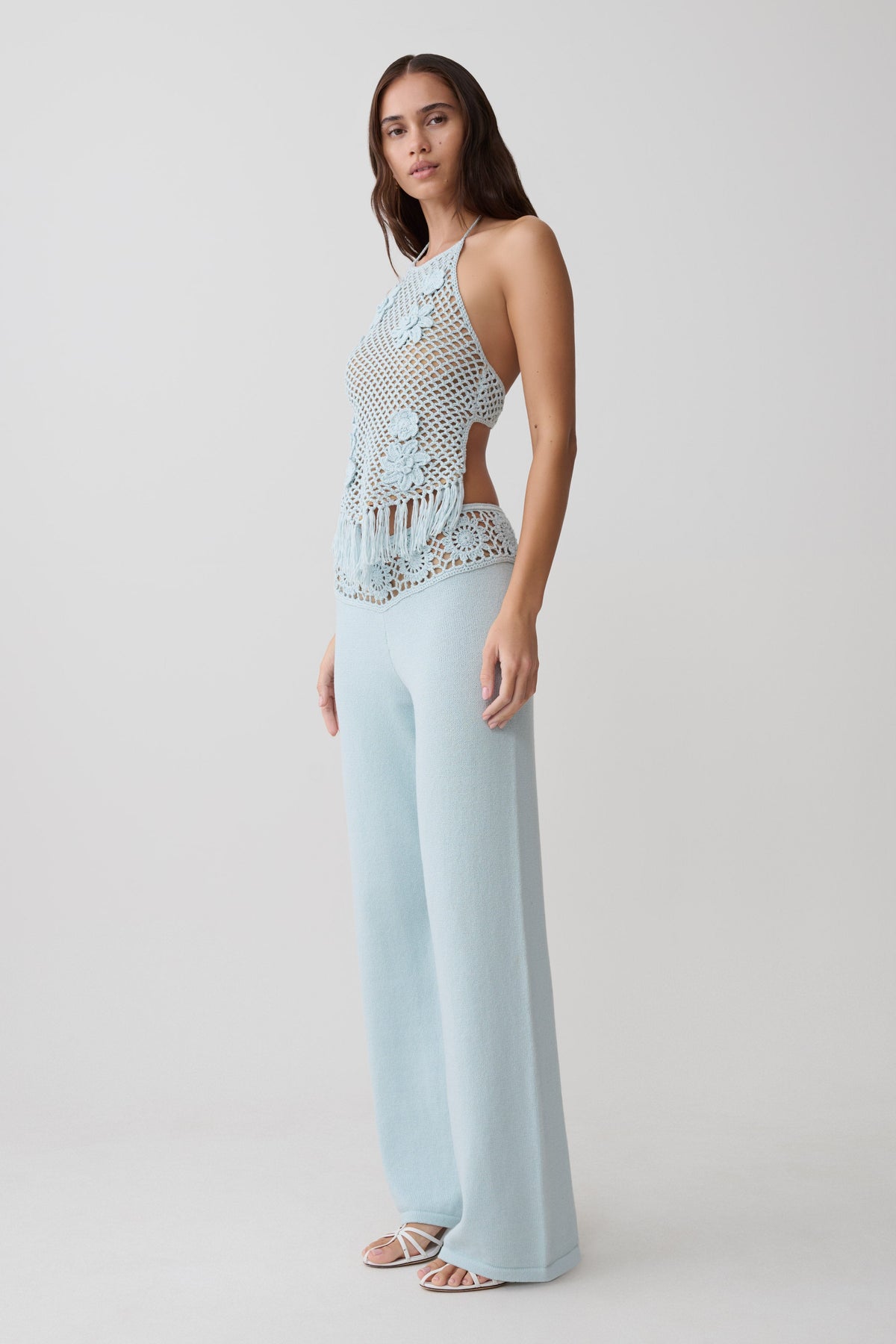 Miley Crochet Waistband Straight Leg Pant - Pale Aqua #5
