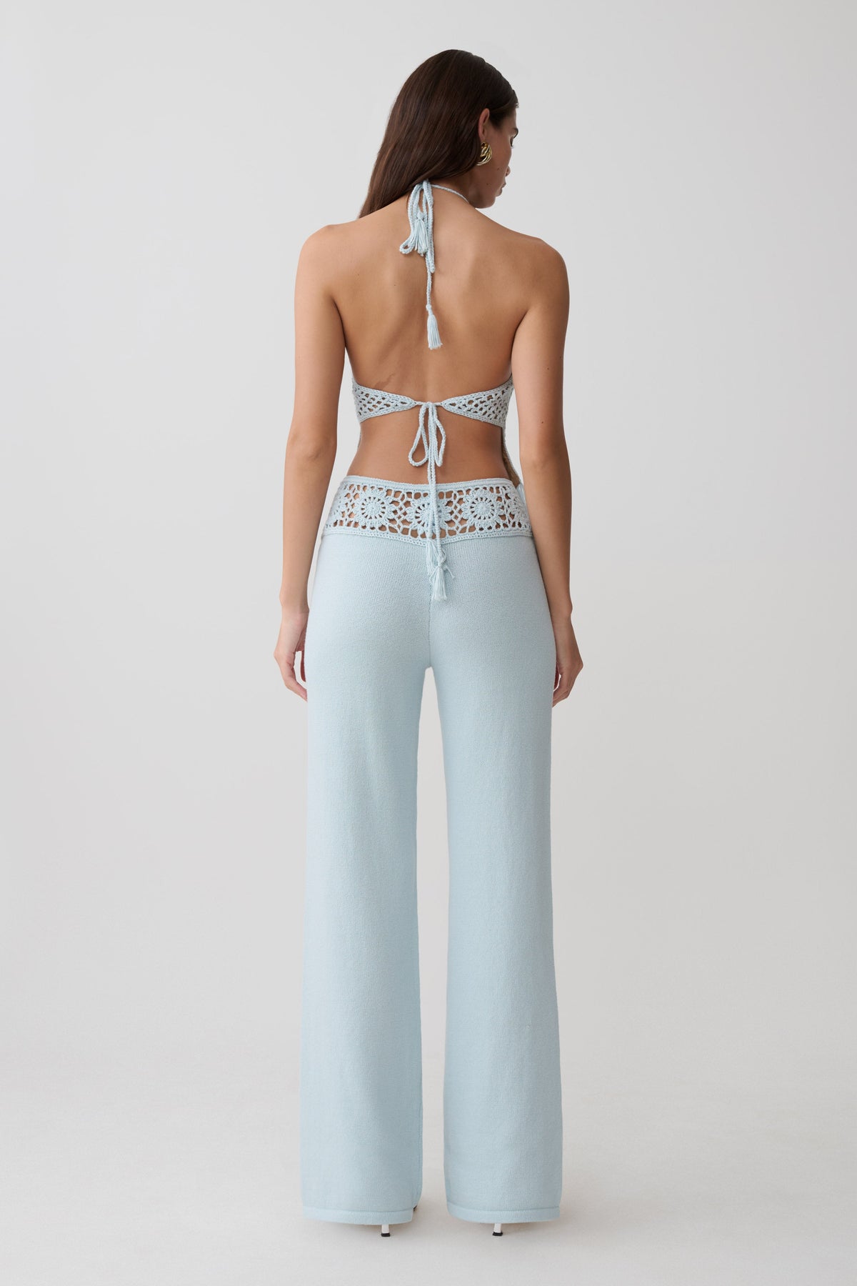 Miley Crochet Waistband Straight Leg Pant - Pale Aqua #6