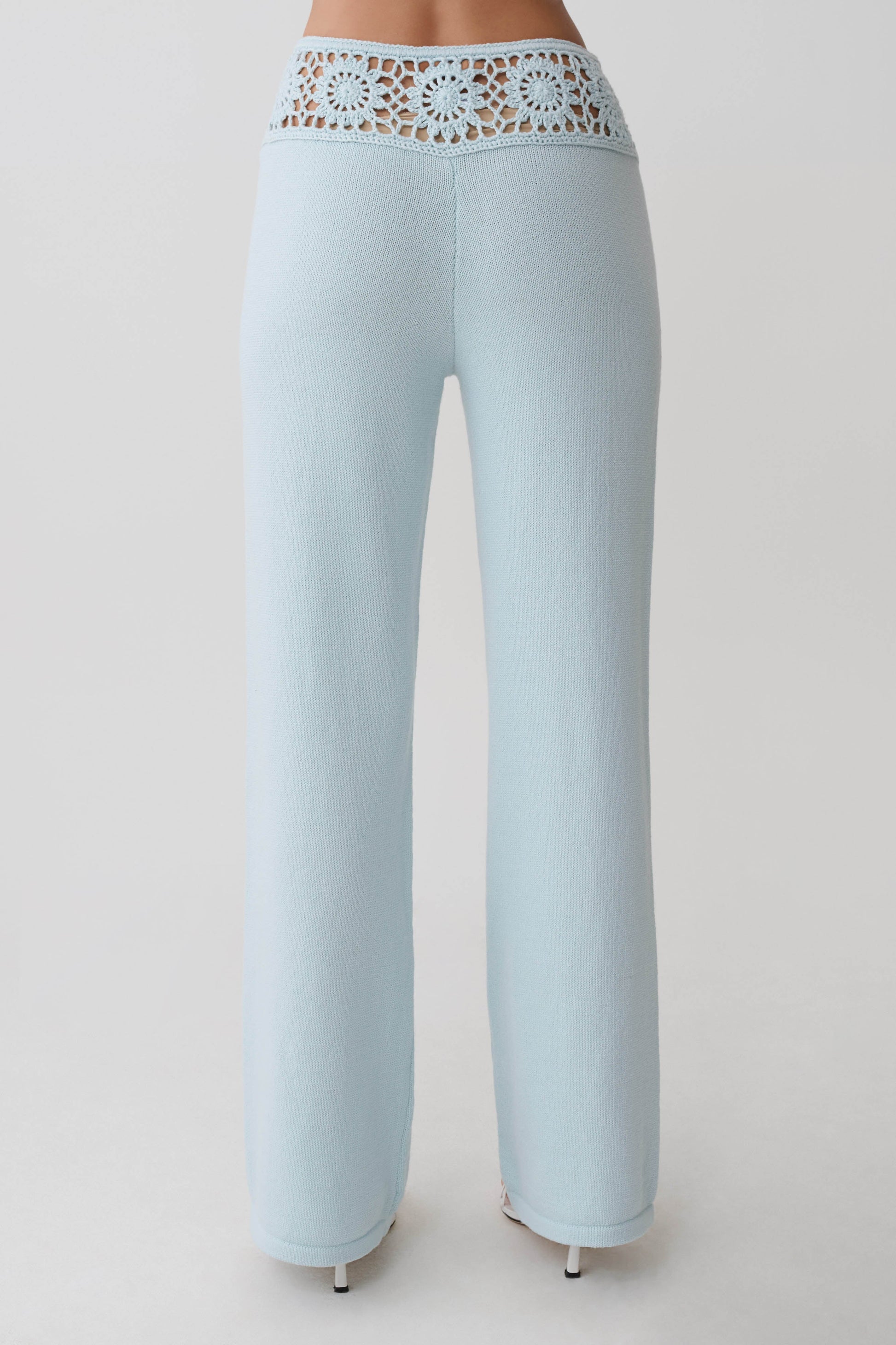 Miley Crochet Waistband Straight Leg Pant - Pale Aqua #2