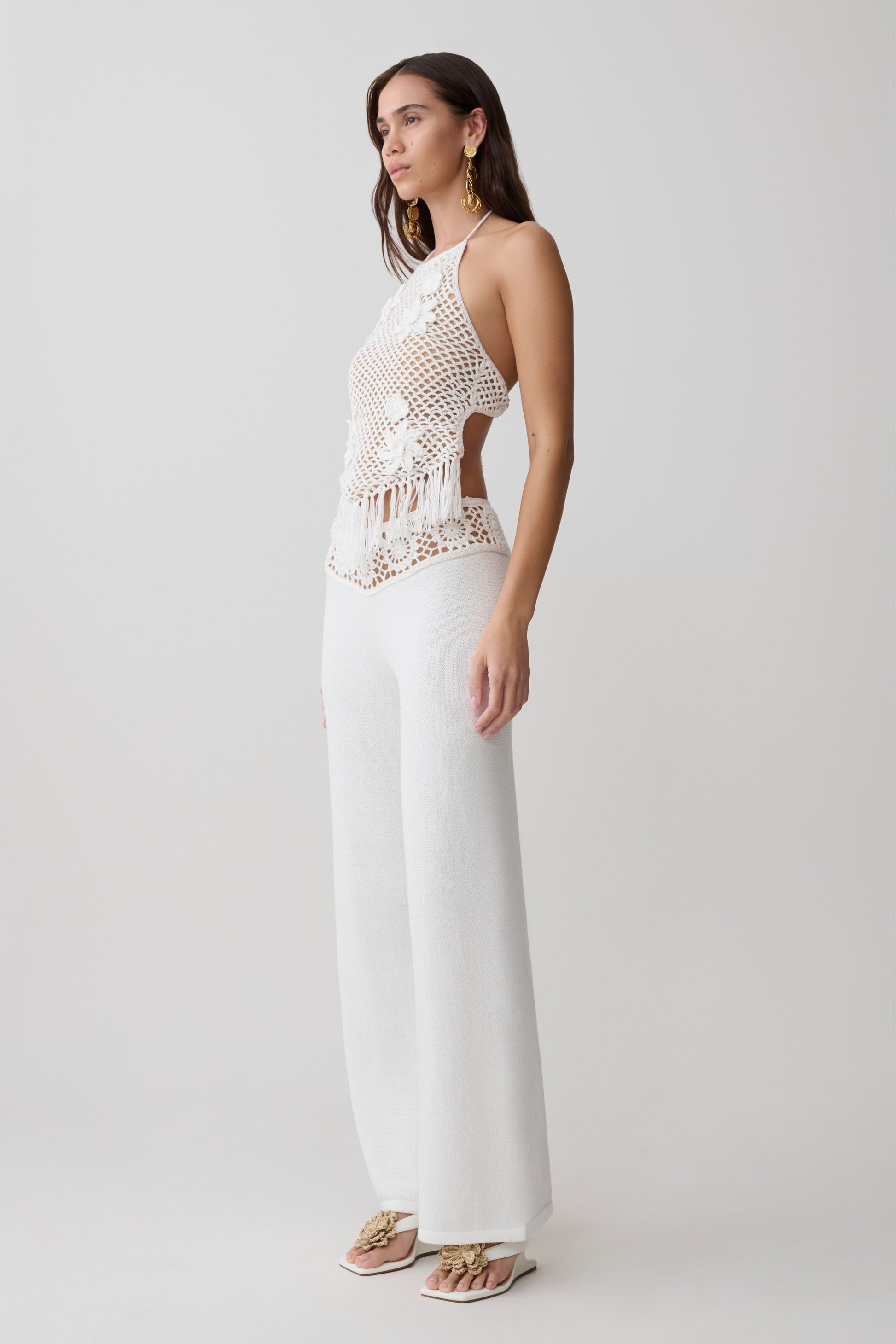 Miley Crochet Waistband Straight Leg Pant - Ivory #4