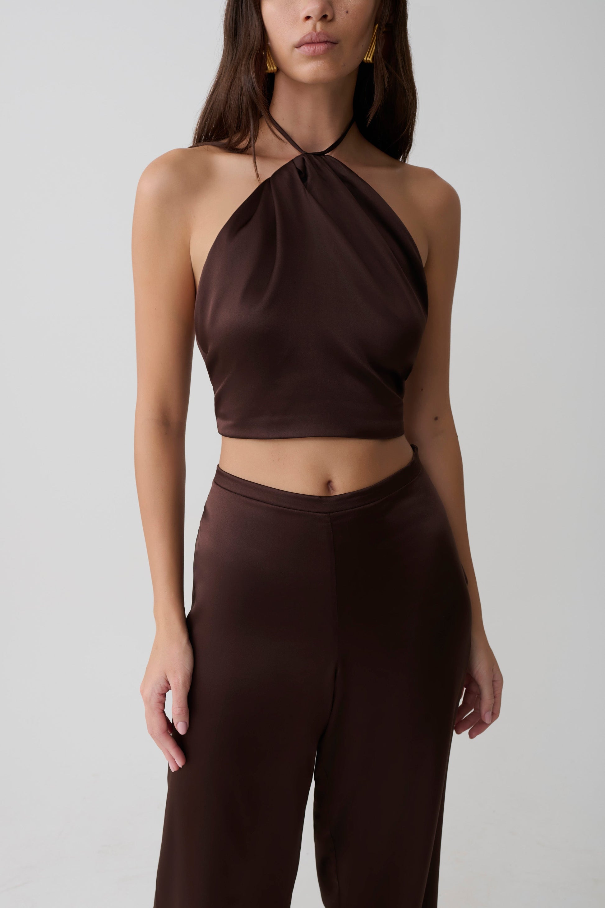 Mariana Halter Silk Blend Sleeveless Top - Dark Chocolate #3