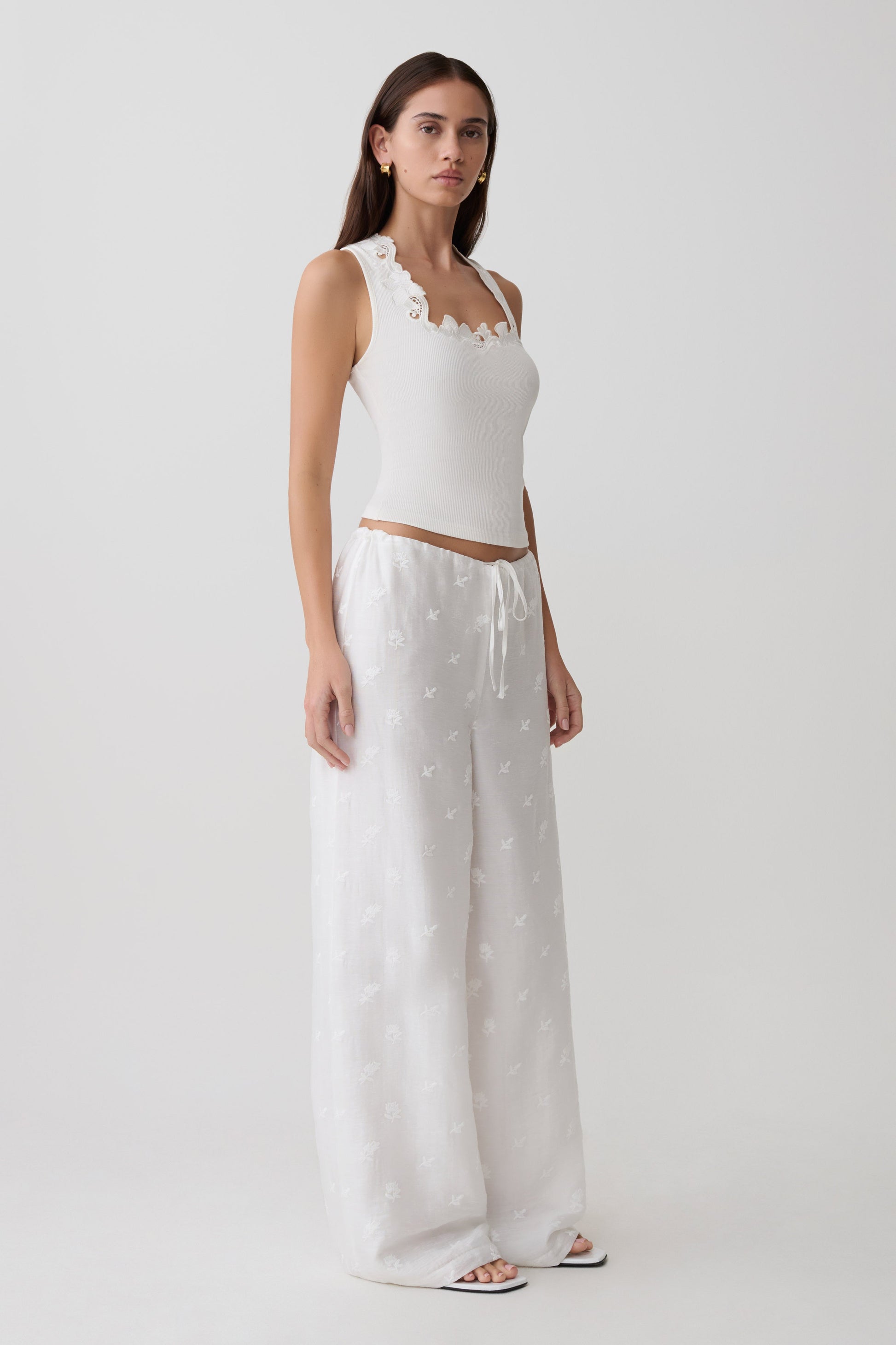 Vianna Broderie Ribbed Tank Top - Ivory #4