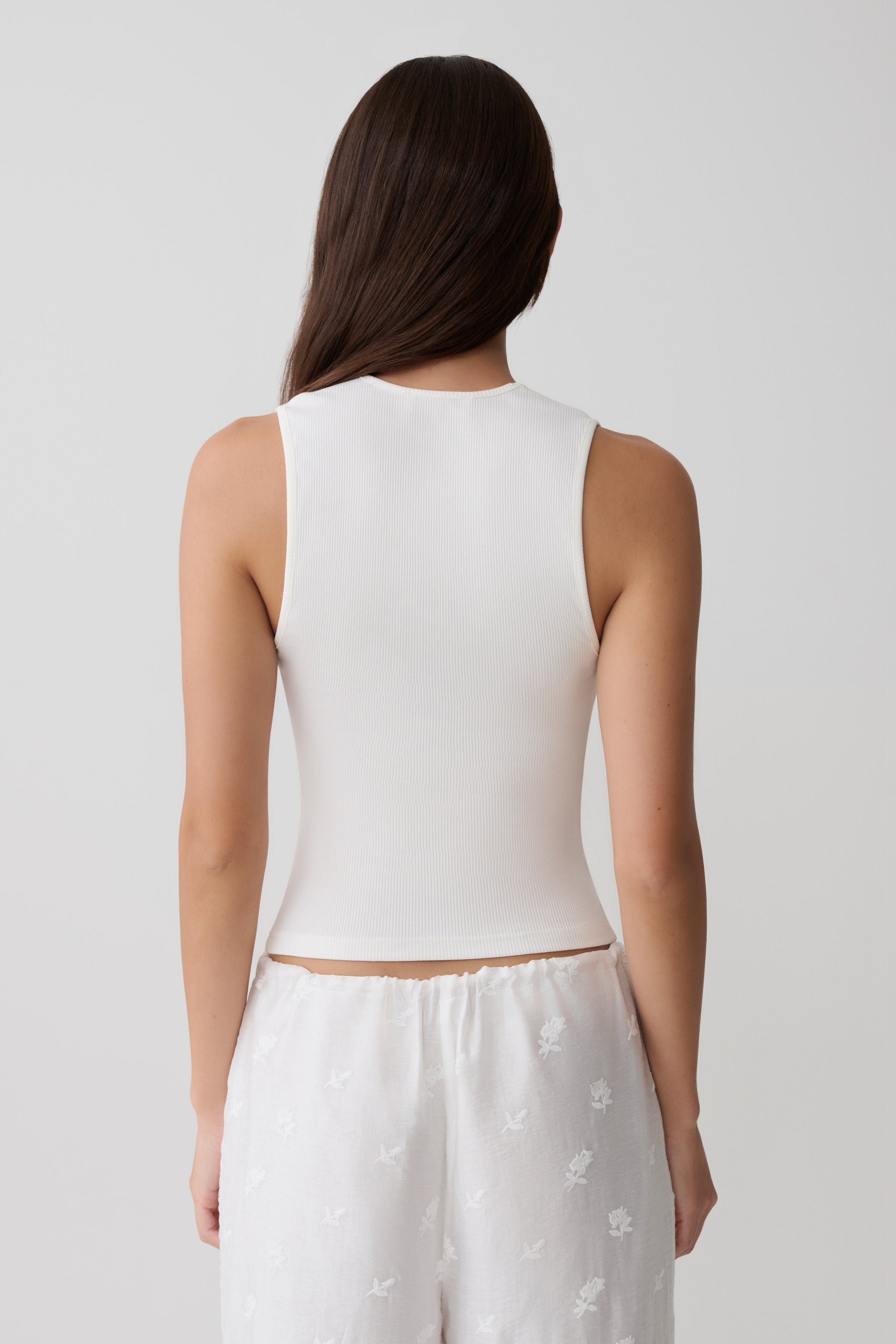 Vianna Broderie Ribbed Tank Top - Ivory #2